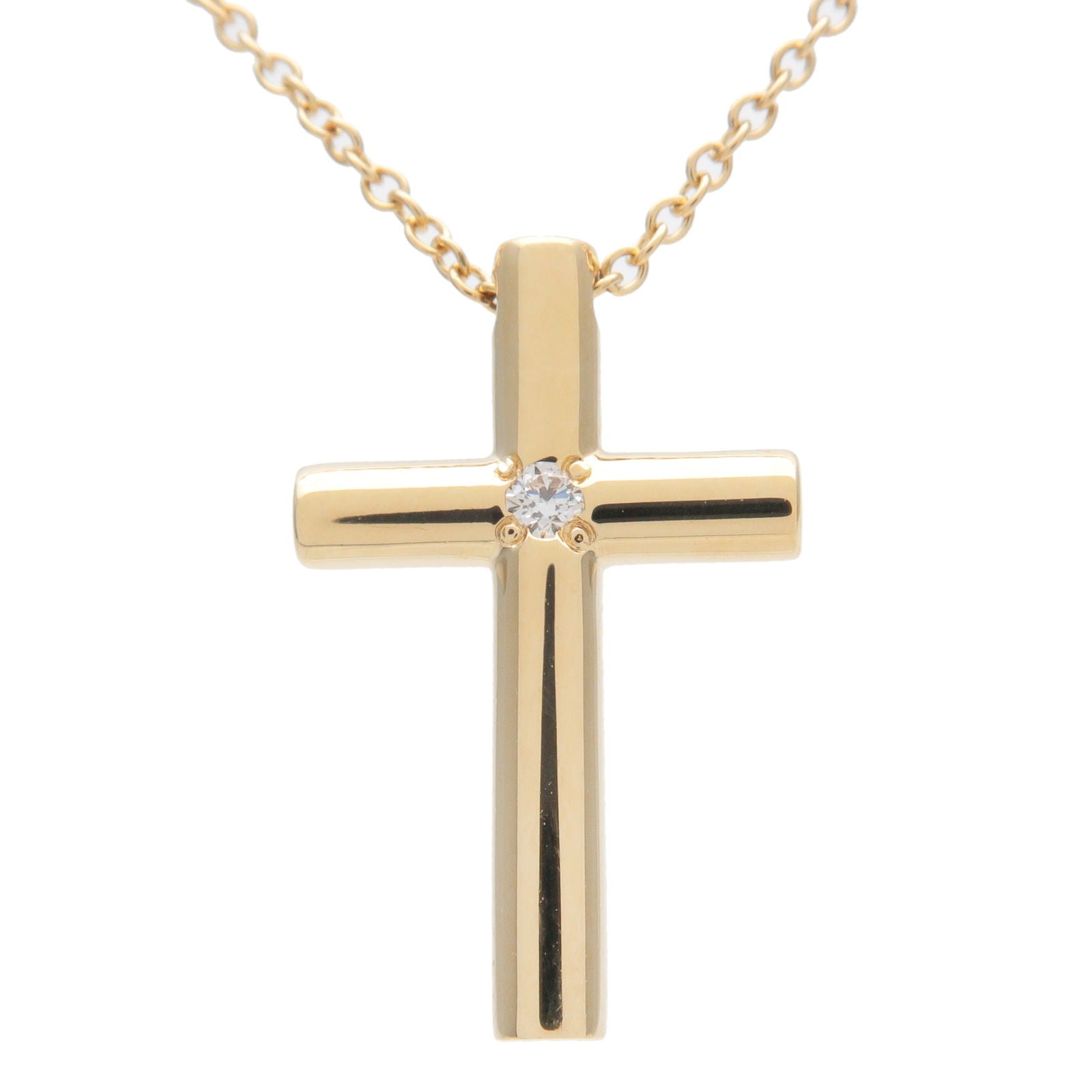 Tiffany&Co.-Cross-Necklace-1P-Diamond-K18YG-750YG-Yellow-Gold