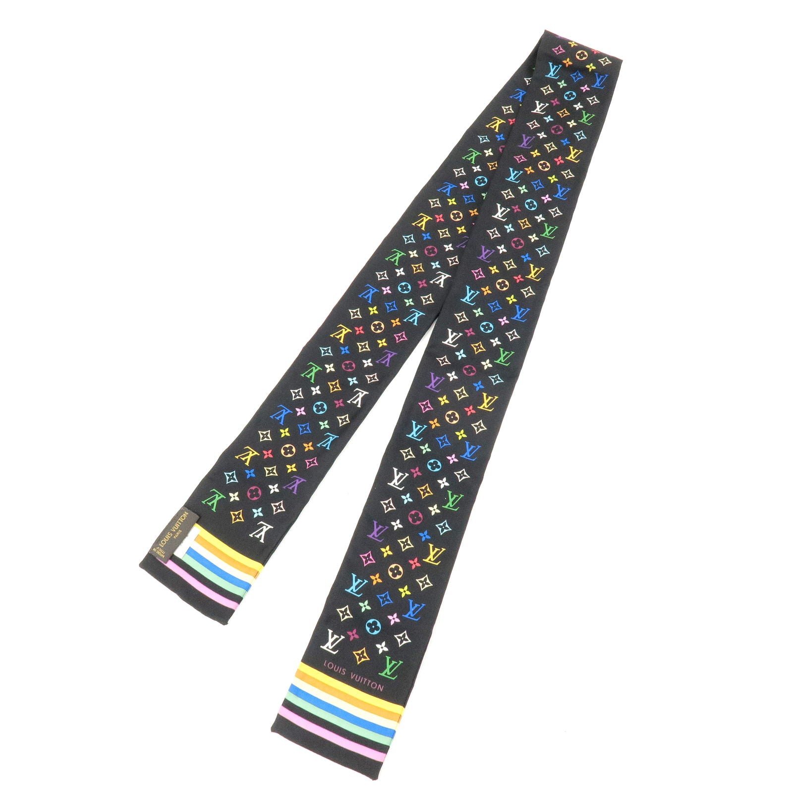 Auth LOUIS VUITTON Bandeau Scarf Monogram Black/Multicolor Silk M71992