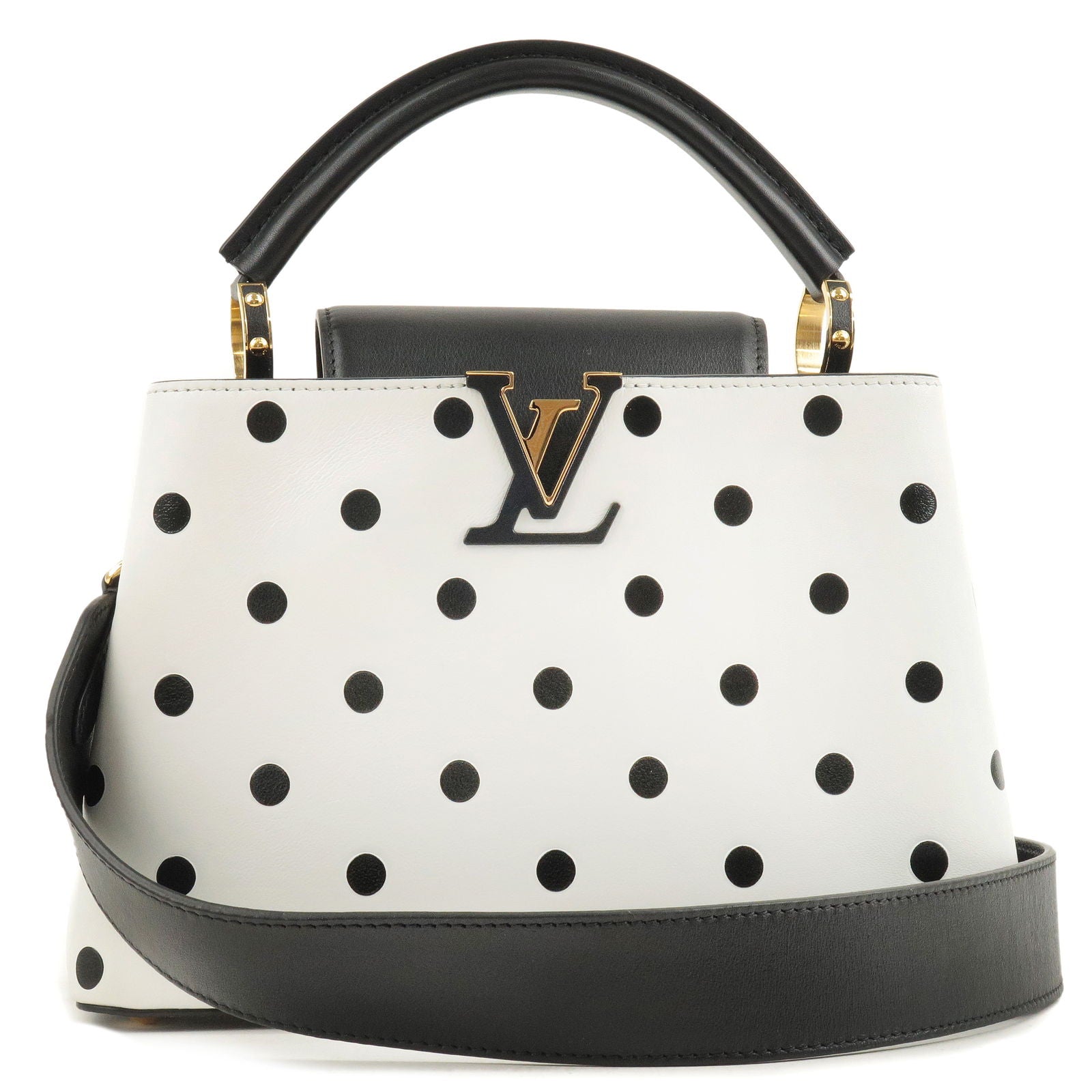 Louis Vuitton White Polka Dot Leather Capucines BB Top Handle Bag Louis  Vuitton