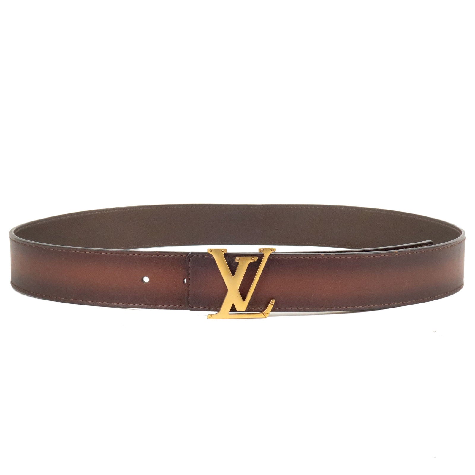 Louis Vuitton Leather Belt Saint Tulle LV Gold Buckle