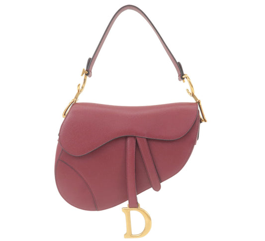 Christian-Dior-Saddle-Bag-Leather-Shoulder-Bag-Bordeaux