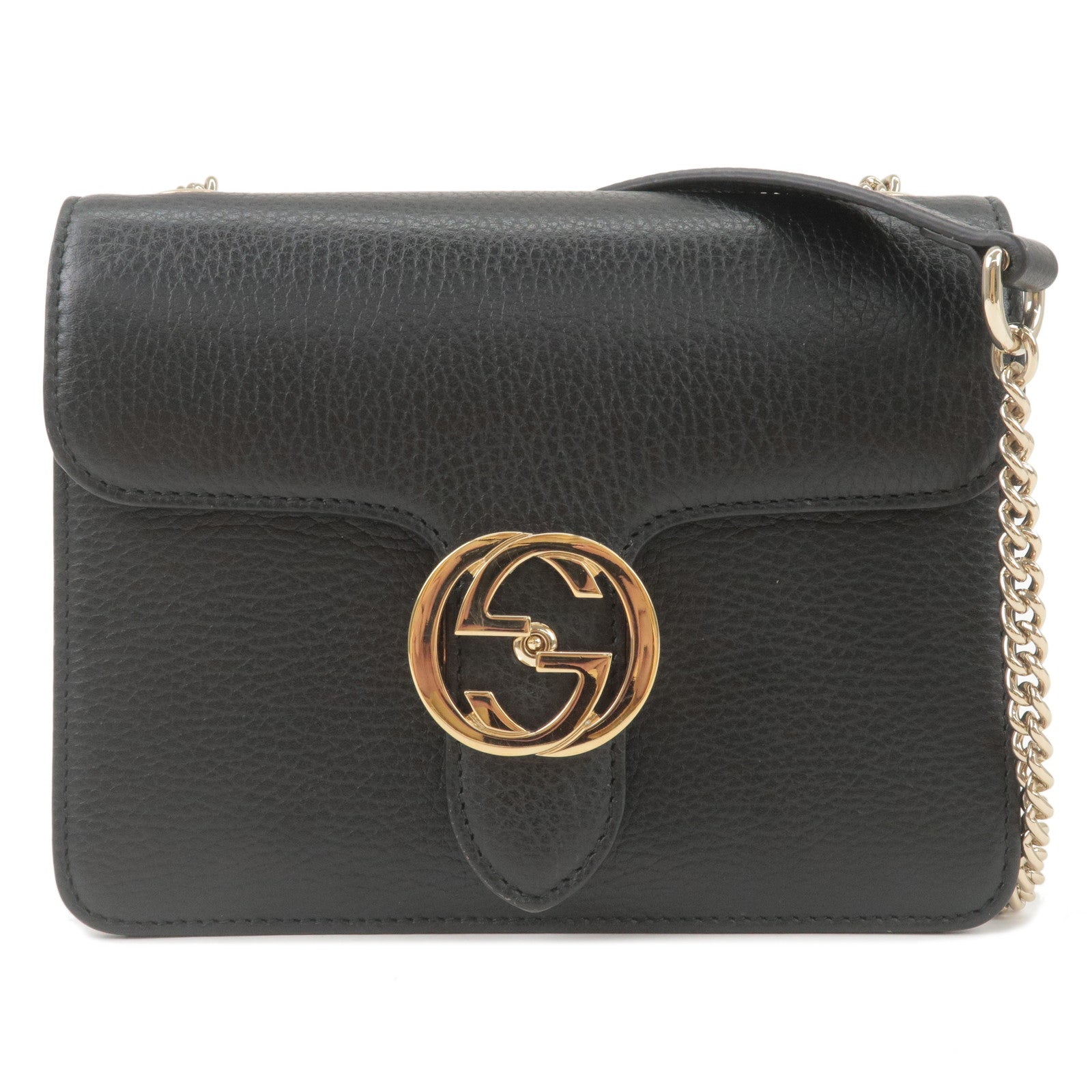 Gucci Interlocking G Leather & Chain Shoulder Bag in Black