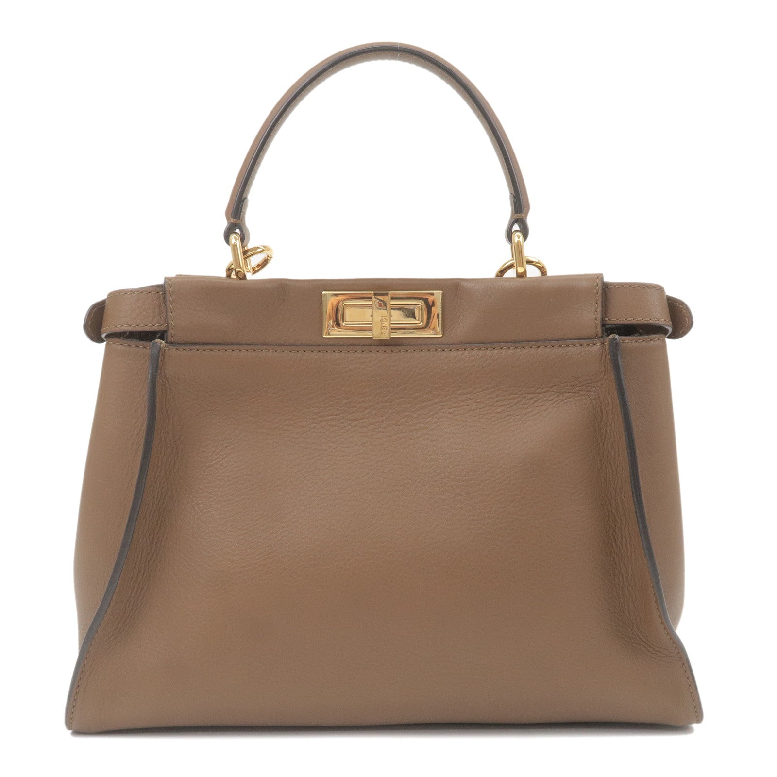 FENDI Peekaboo Regular Leather 2Way Bag Brown 8N290