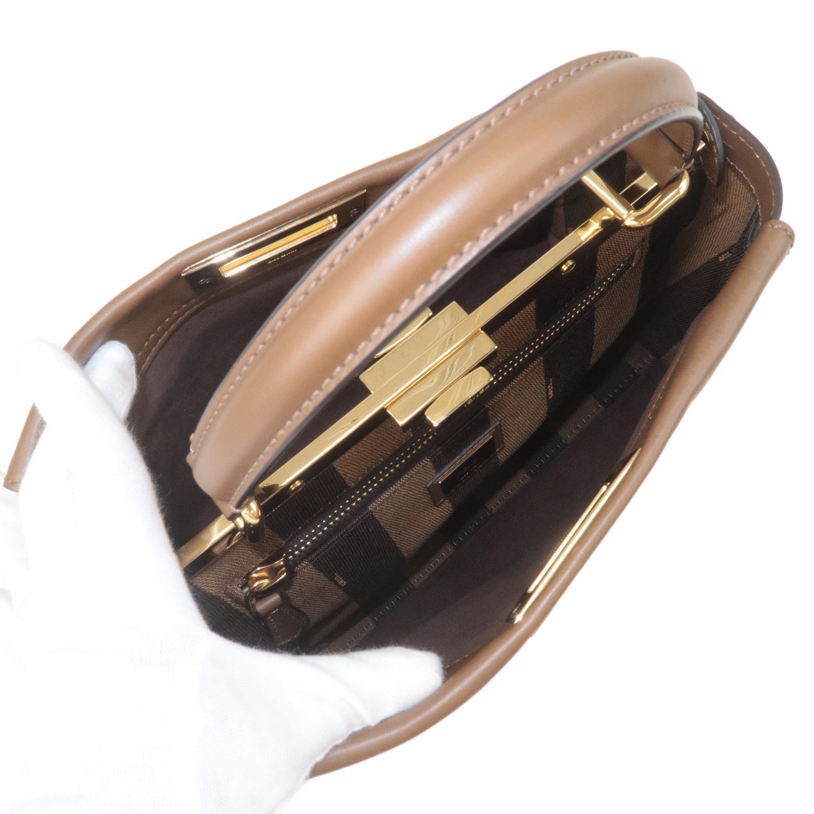 FENDI Peekaboo Regular Leather 2Way Bag Brown 8N290
