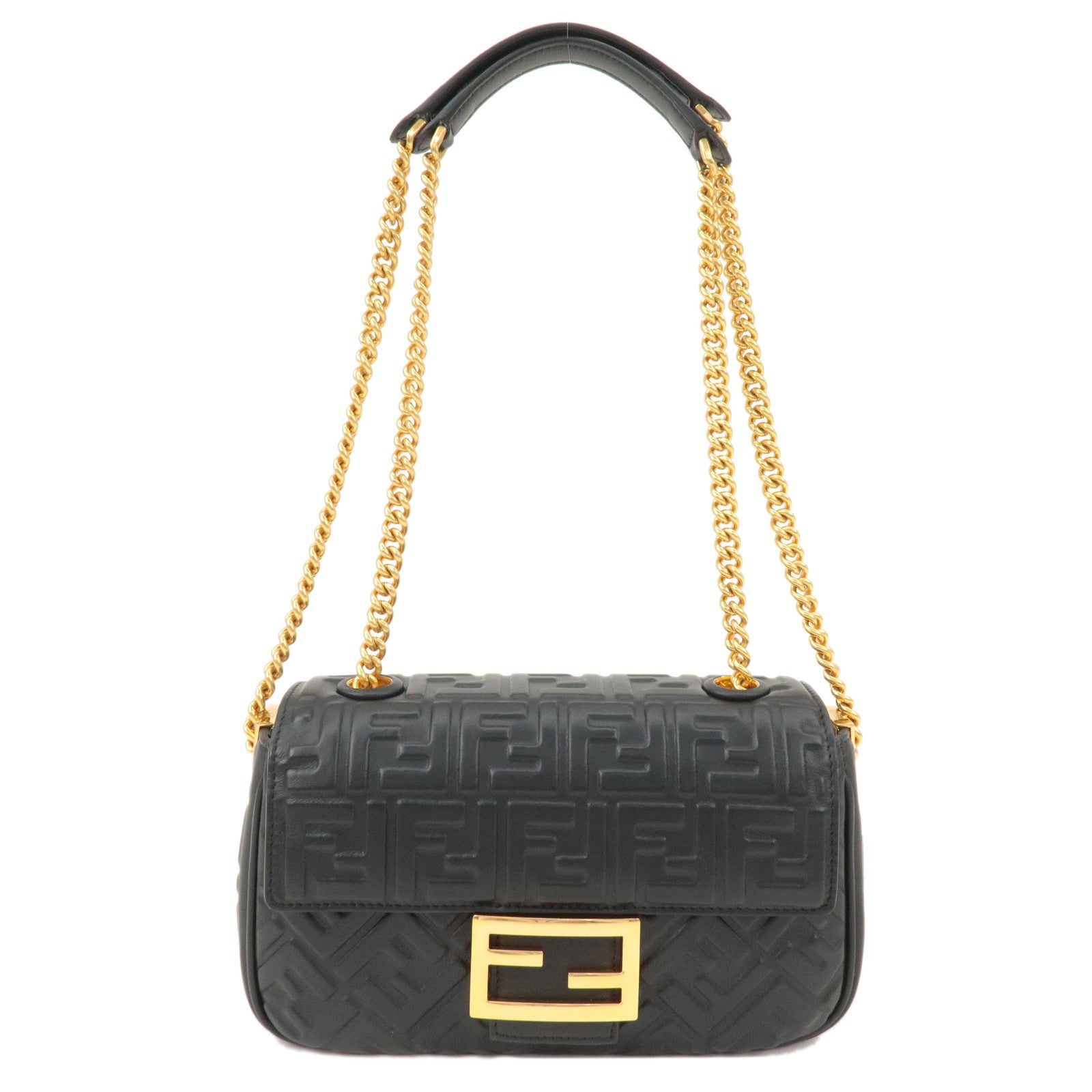 FENDI Vintage Mamma Baguette Mini Pochette Yellow Gold Leather Rank AB