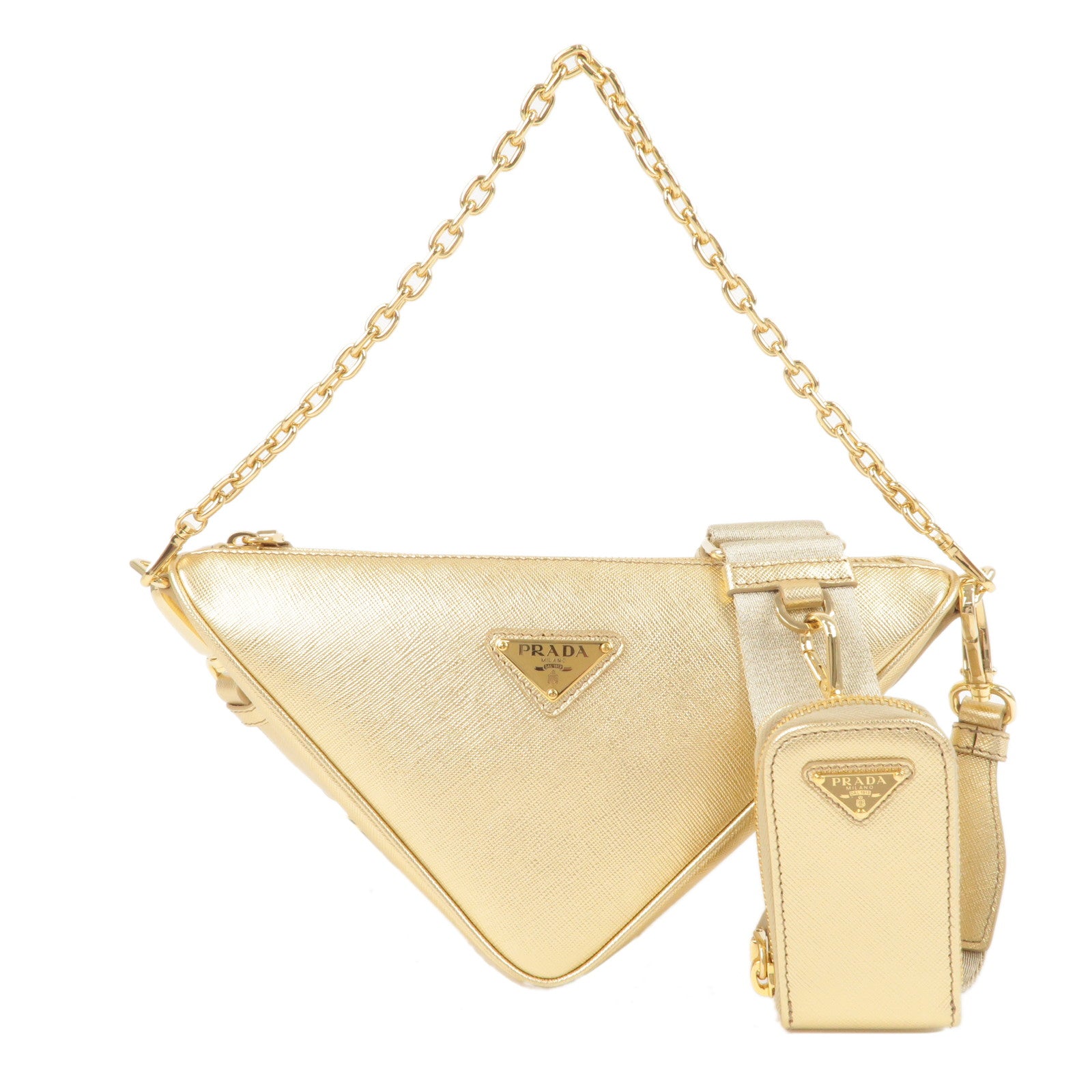 PRADA-Triangle-Leather-Chain-Shoulder-Bag-Gold-1BH190 – dct