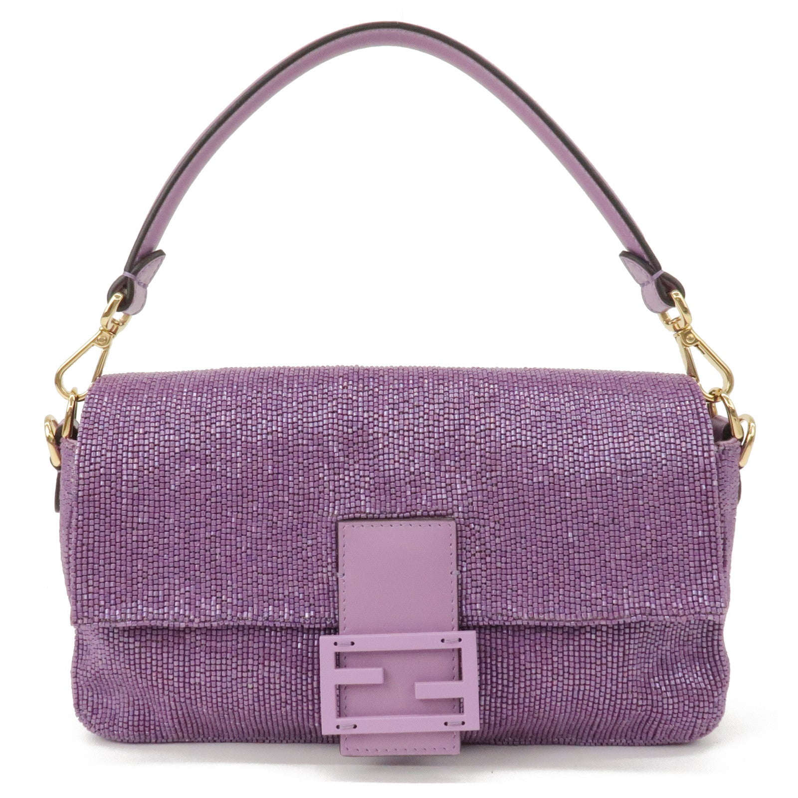 FENDI-Zucca-Mamma-Baguette-Beads-Leather-2Way-Bag-Purple-8BR600