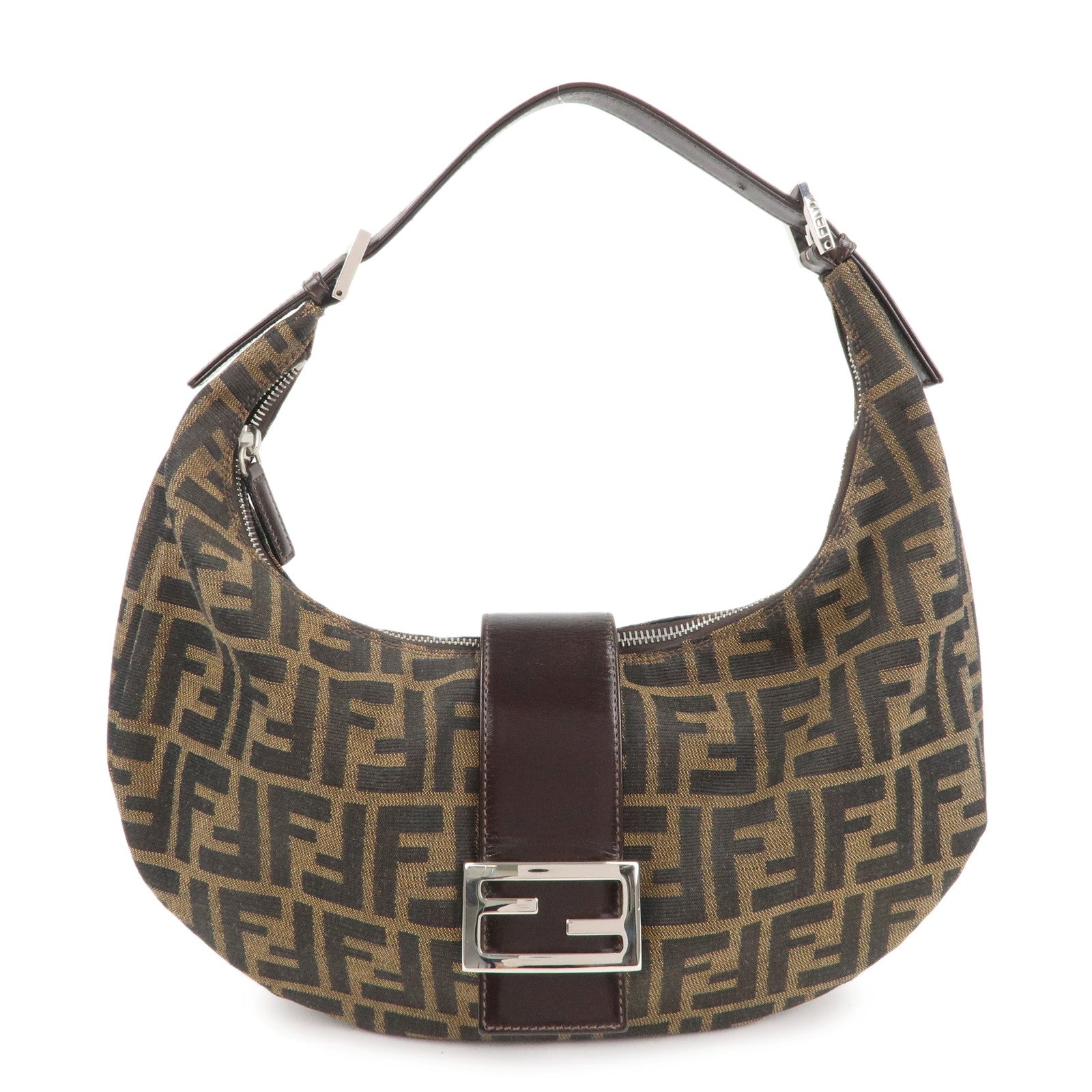 FENDI Zucca Canvas Hobo Shoulder Bag Brown-US