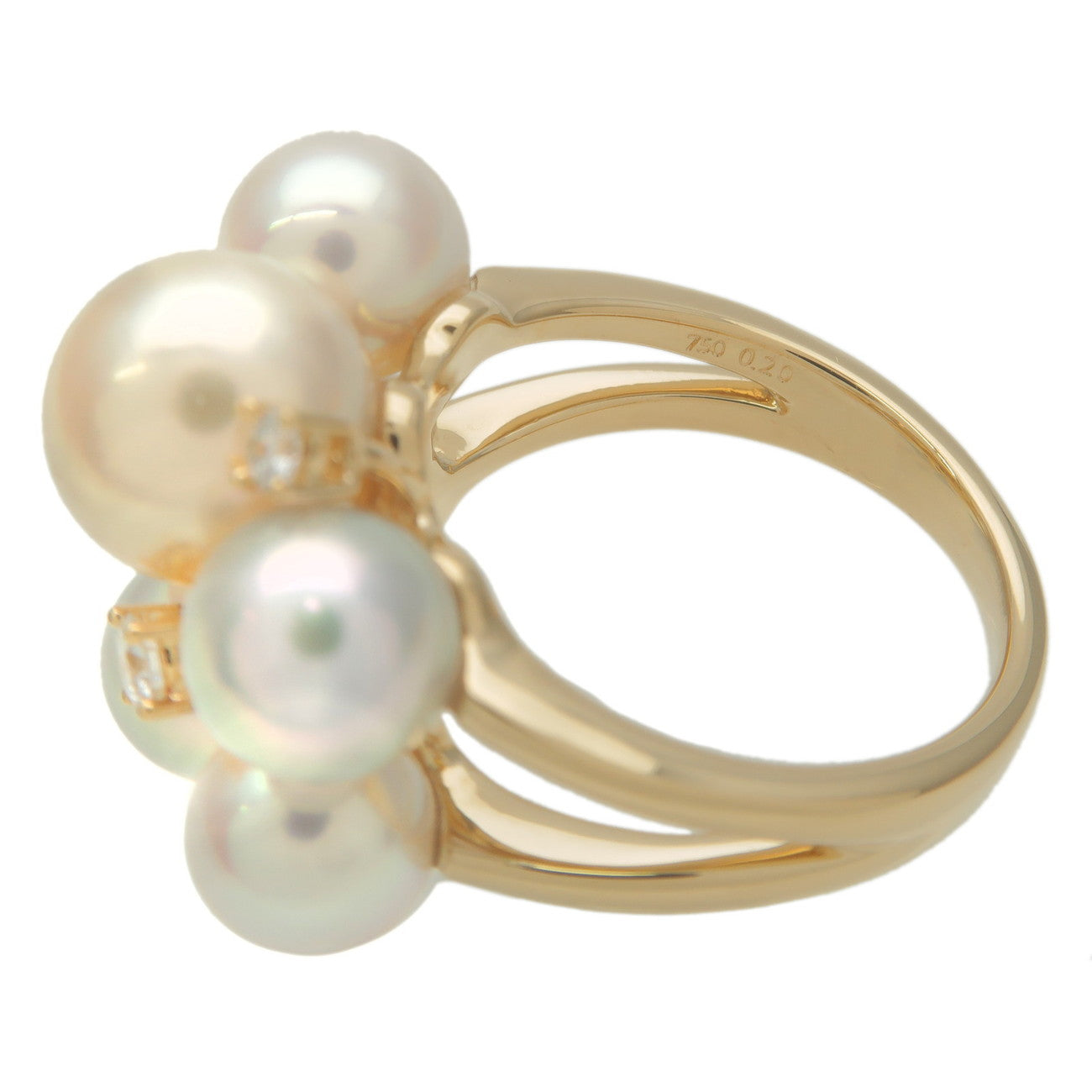 TASAKI 6P Pearl Diamond Ring 0.20ct K18 750YG US6.5 EU53.5