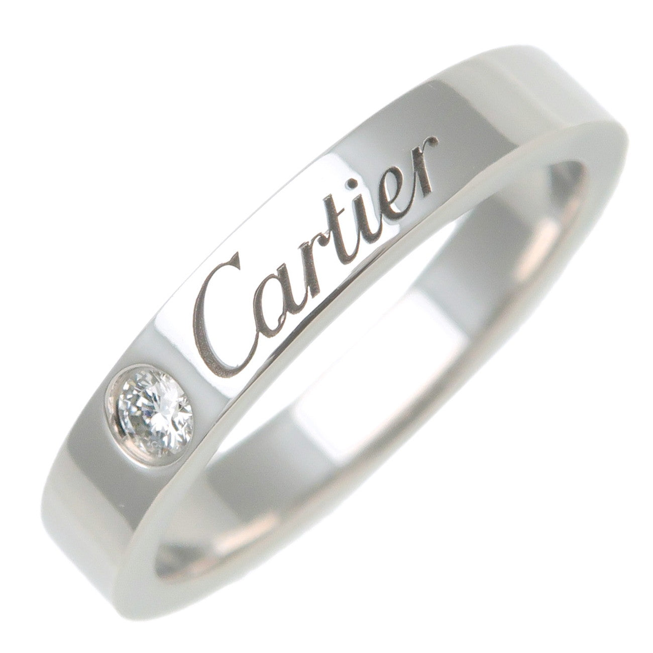 Cartier Engraved 1P Diamond Ring PT950 Platinum 47 US4 4.5 EU47