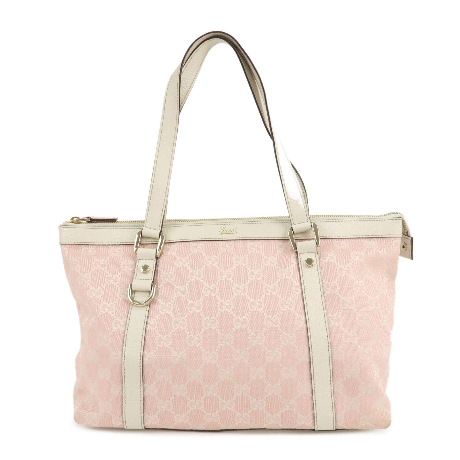 GUCCI-Abbey-Line-GG-Canvas-Leather-Tote-Bag-Pink-Ivory-141470