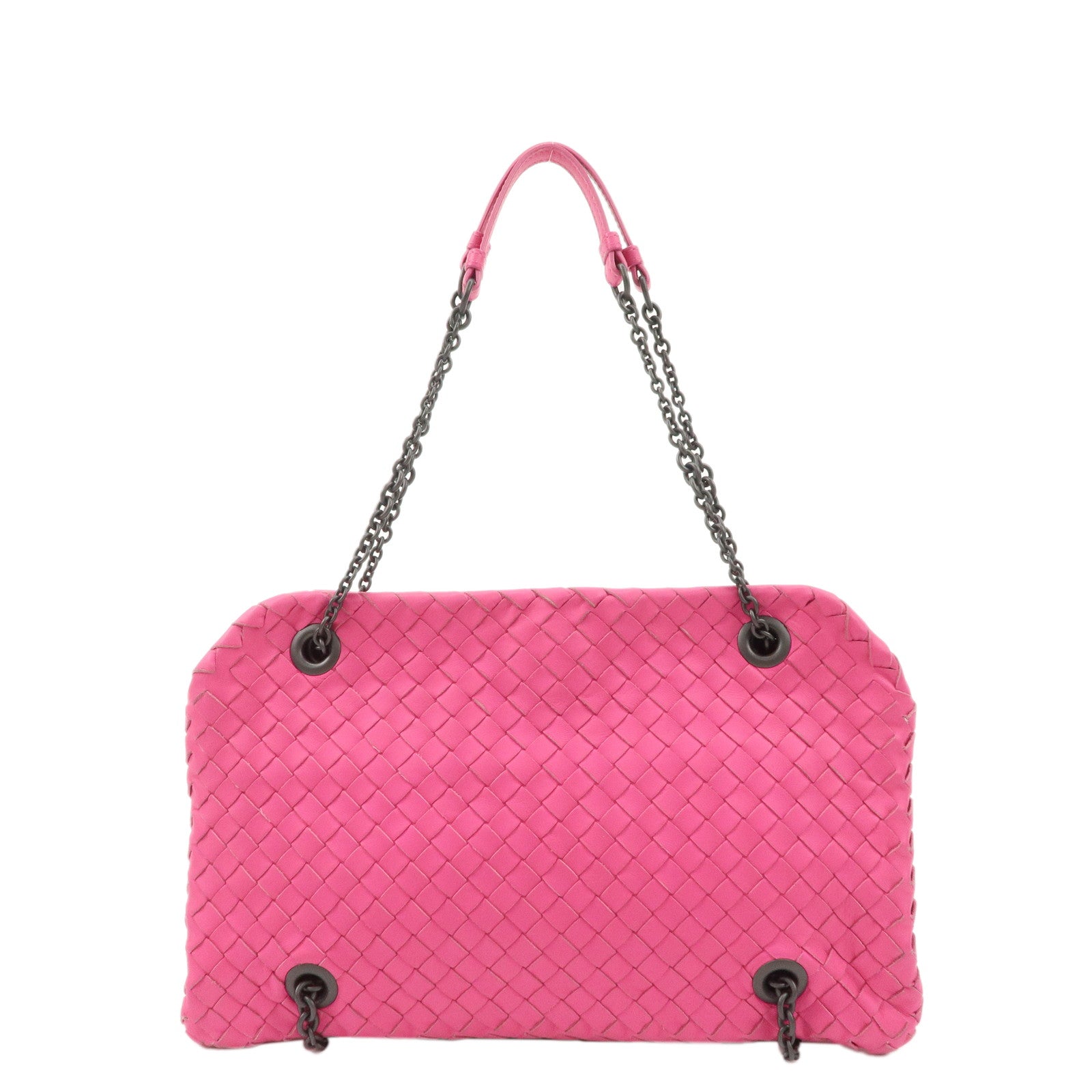 BOTTEGA-VENETA-Intrecciato-Leather-Chain-Shoulder-Bag-Pink