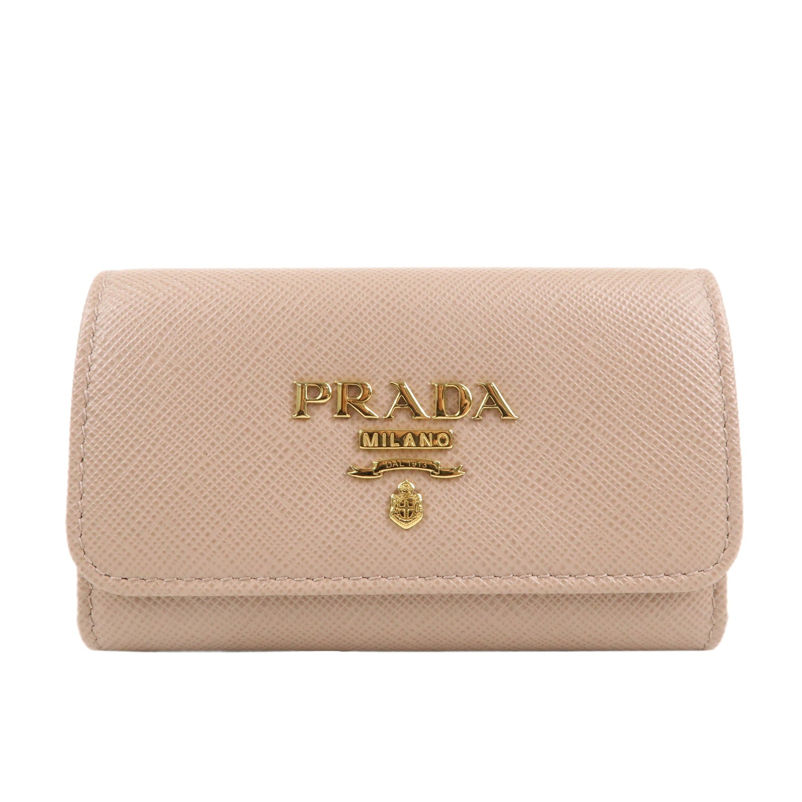 PRADA-Logo-Leather-4-Rings-Key-Case-Key-Holders-Beige-1PG004