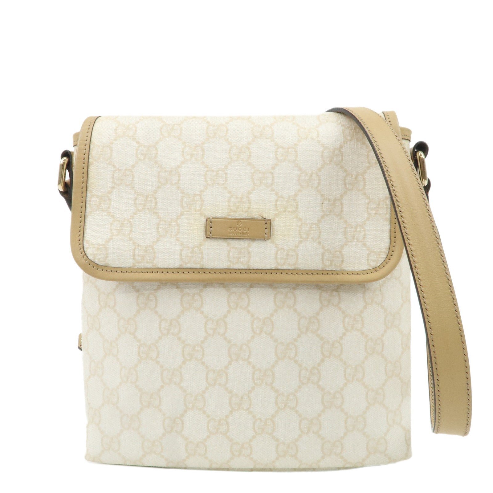 GUCCI-GG-Supreme-Leather-Shoulder-Bag-Ivory-Light-Brown-223666