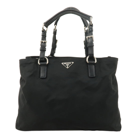PRADA-Nylon-Leather-Tote-Bag-Hand-Bag-Black-BR2166