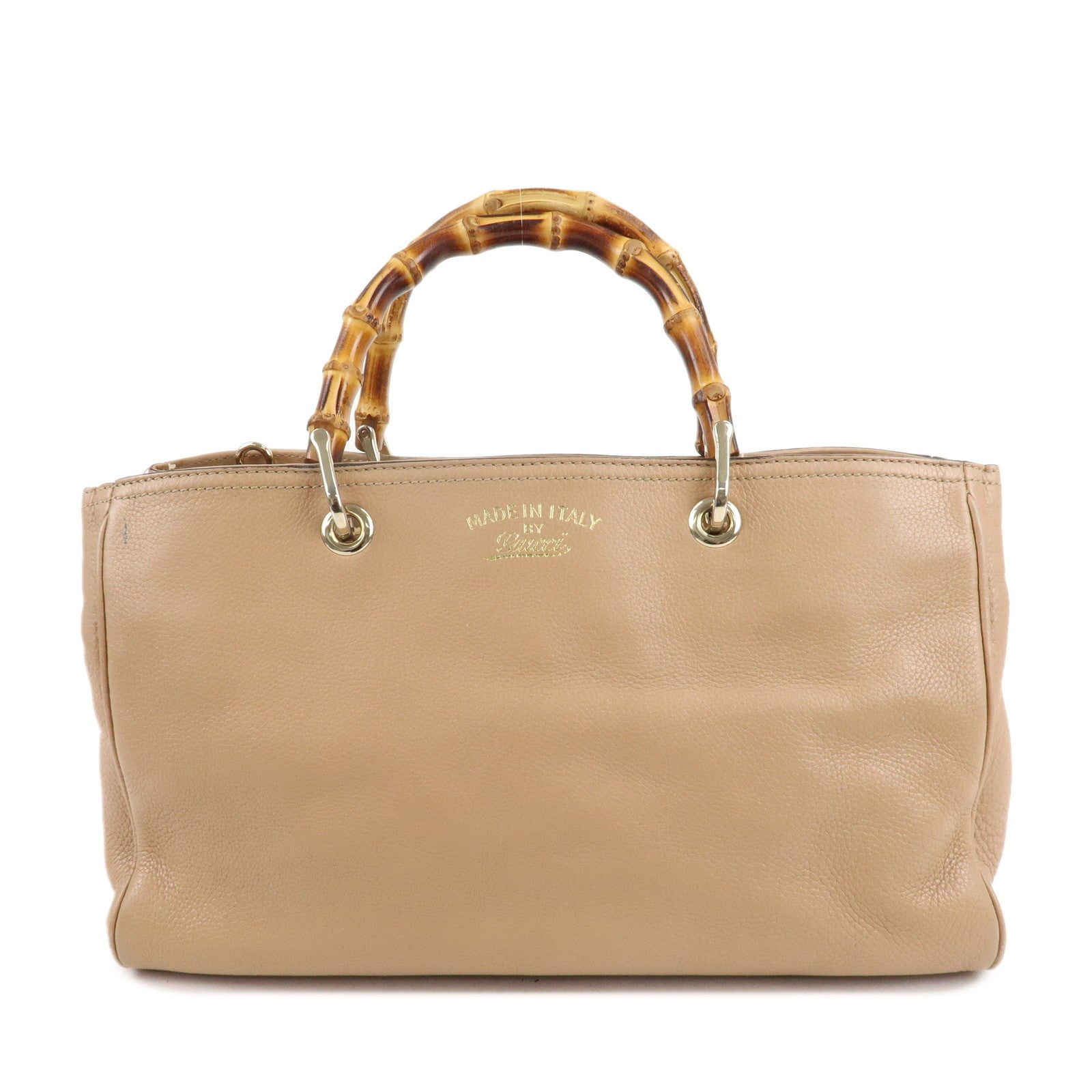 GUCCI-Bamboo-Leather-Hand-Bag-Beige-323660