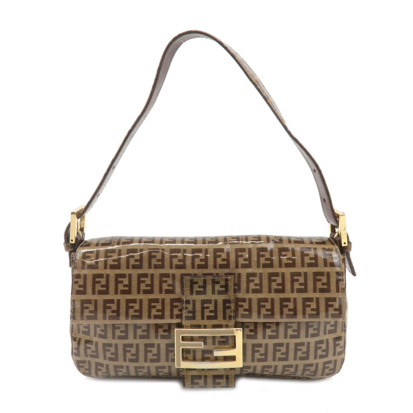 FENDI-Mamma-Baguette-Zucchino-PVC-Leather-Shoulder-Bag-Beige-Brown