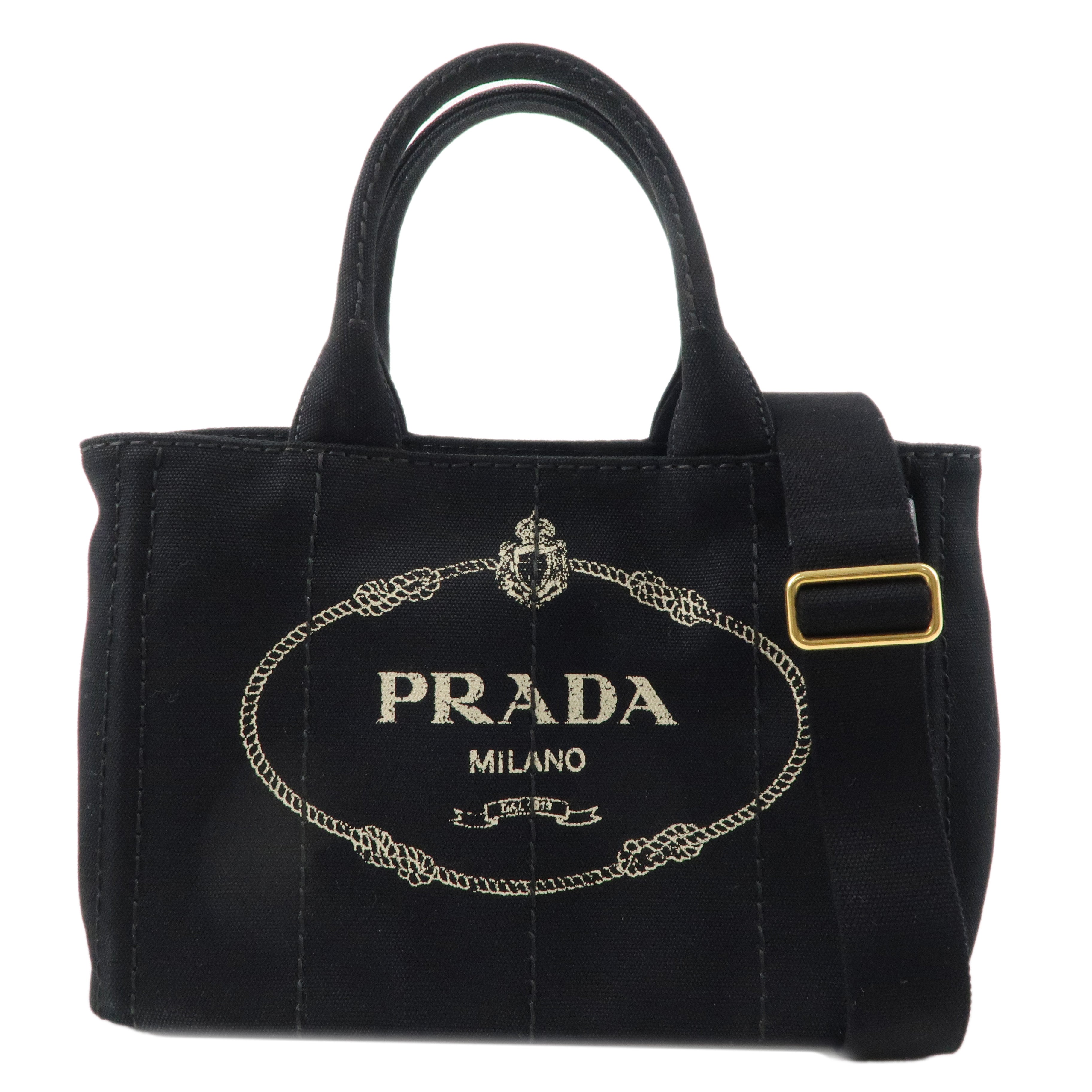 PRADA Logo Canapa Mini Canvas 2Way Shoulder Bag Black 1BG439