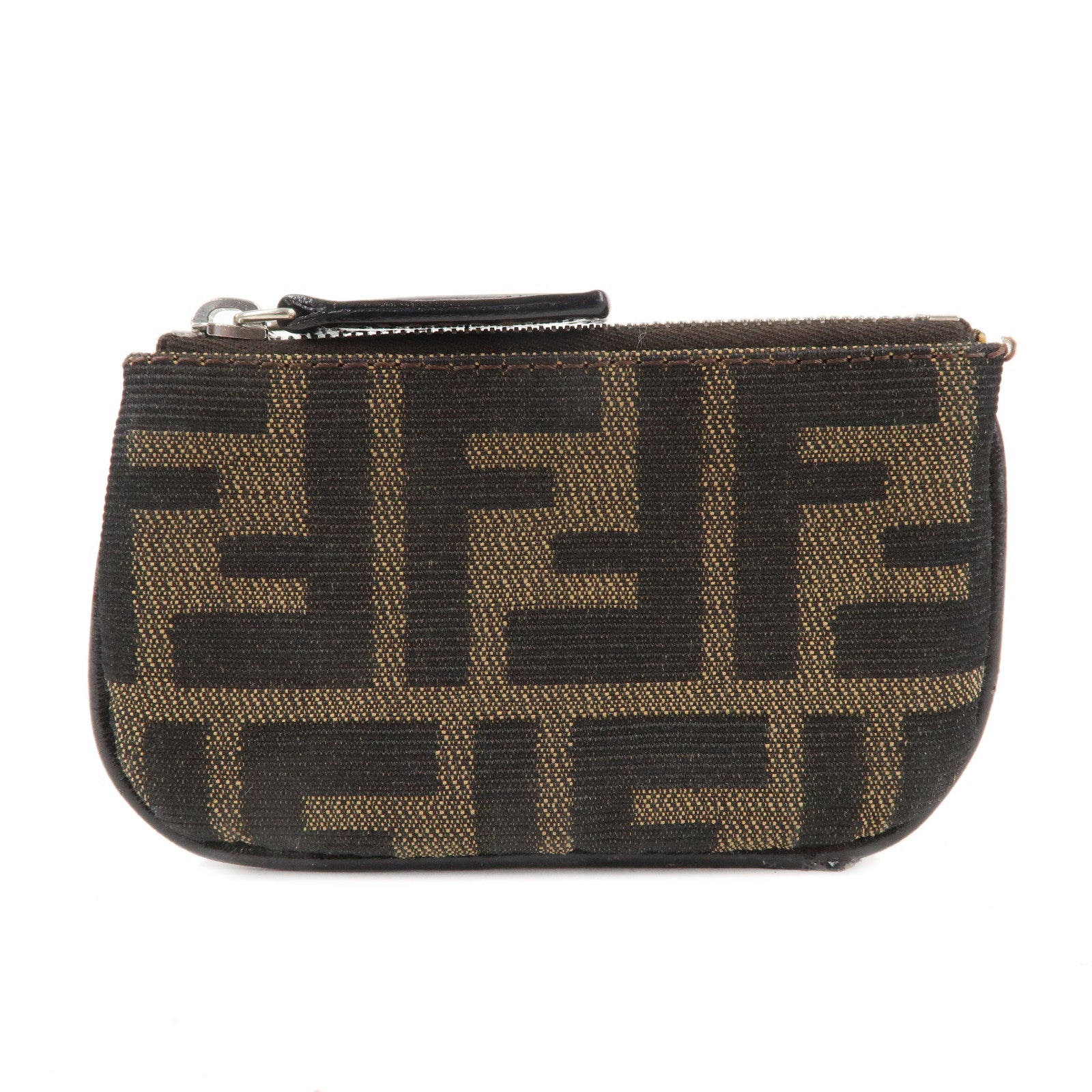 FENDI-Zucca-Canvas-Leather-Coin-Purse-Brown-Black