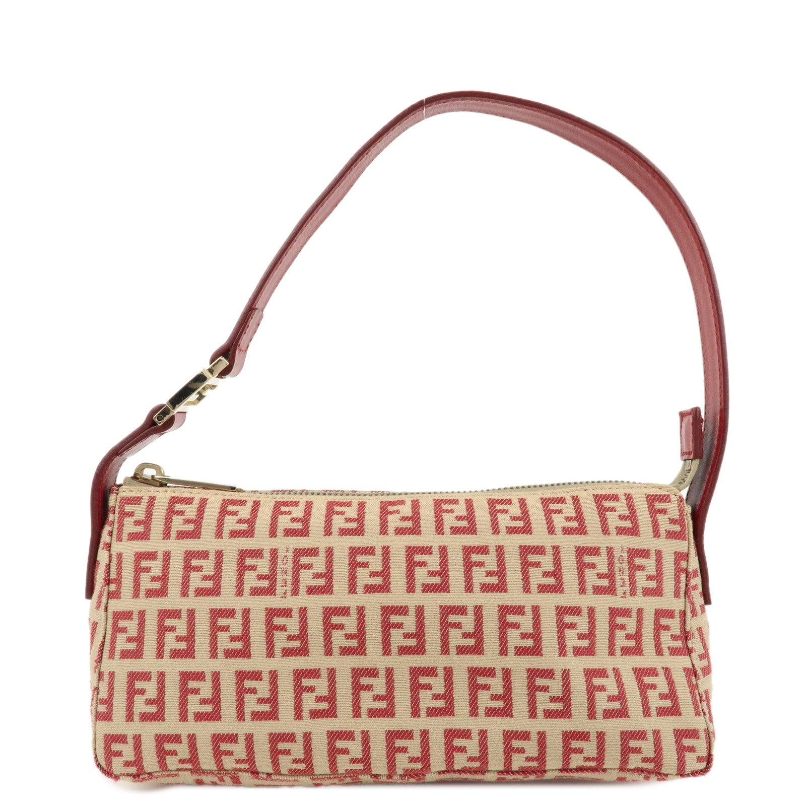 FENDI-Zucchino-Canvas-Leather-Semi-Shoulder-Bag-Beige-Red-8BR443