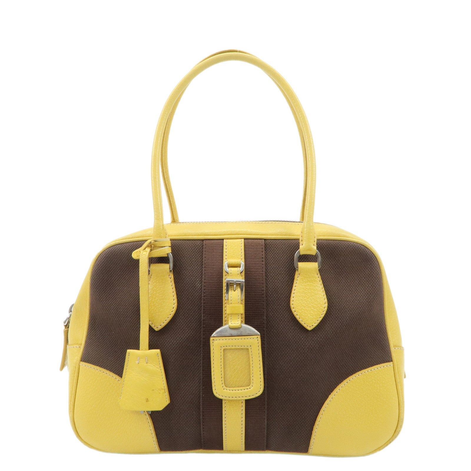 PRADA-Canvas-Leather-Shoulder-Bag-Hand-Bag-Brown-Yellow