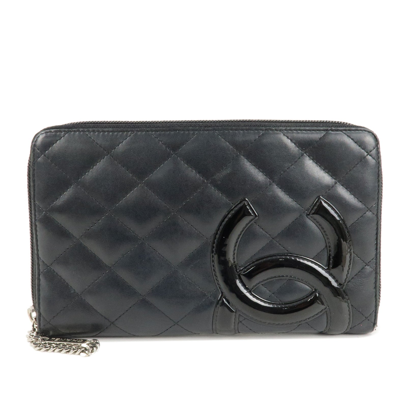 CHANEL-Cambon-Line-Leather-Round-Zippy-Long-Wallet-Black-A26710