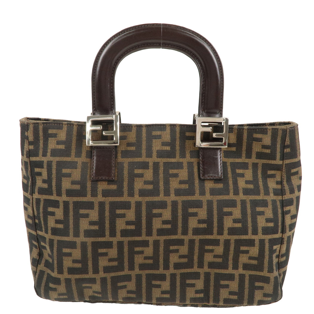 FENDI-Zucca-Canvas-Leather-Tote-Bag-Hand-Bag-Brown-Black-26329