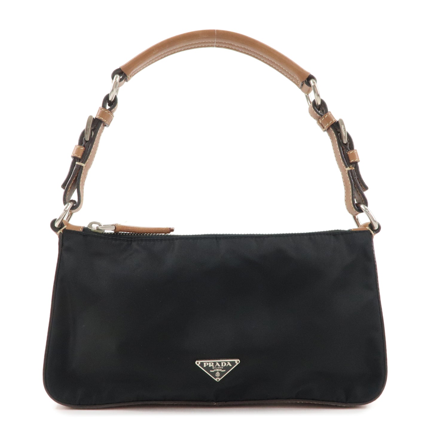 PRADA Nylon Leather Shoulder Bag Black Brown BR2206