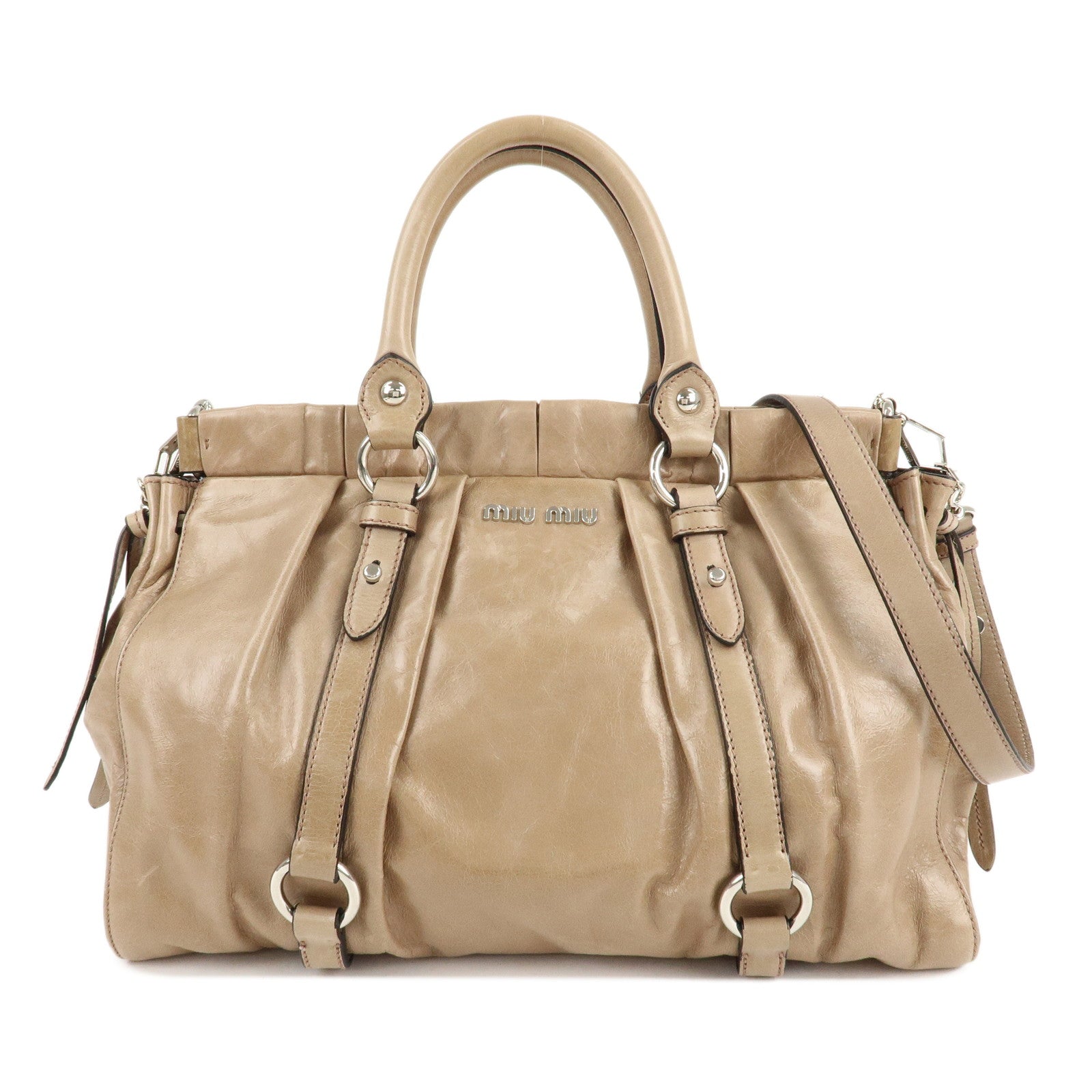 MIU-MIU-Leather-2Way-Shoulder-Bag-Hand-Bag-Beige-RT0383