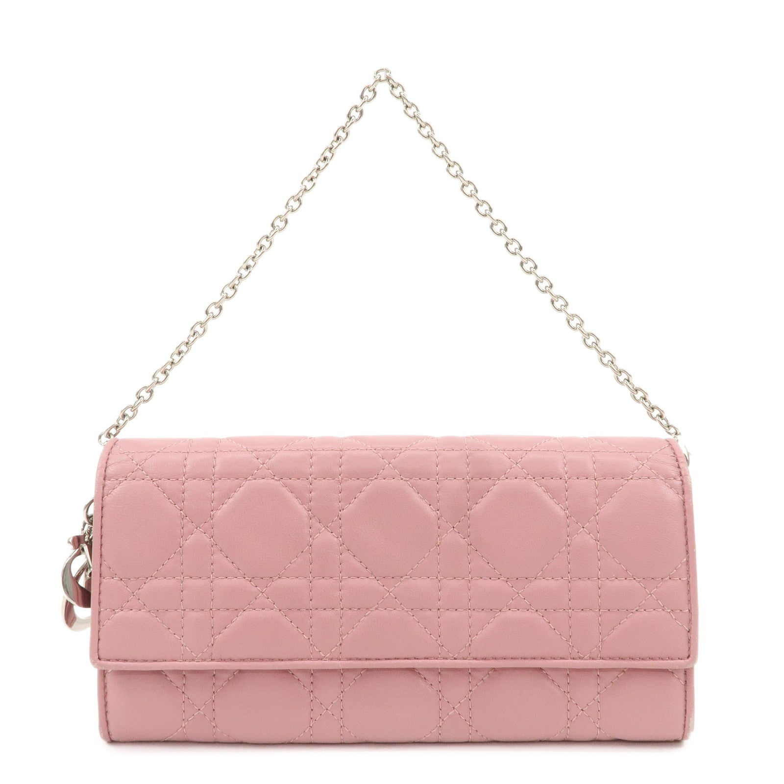 Christian-Dior-Cannage-Dior-Leather-Chain-Wallet-Pink