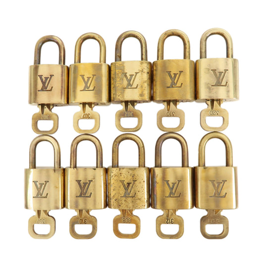 Louis-Vuitton-Set-of-10-Lock-&-Key-Cadena-Key-Lock-Gold