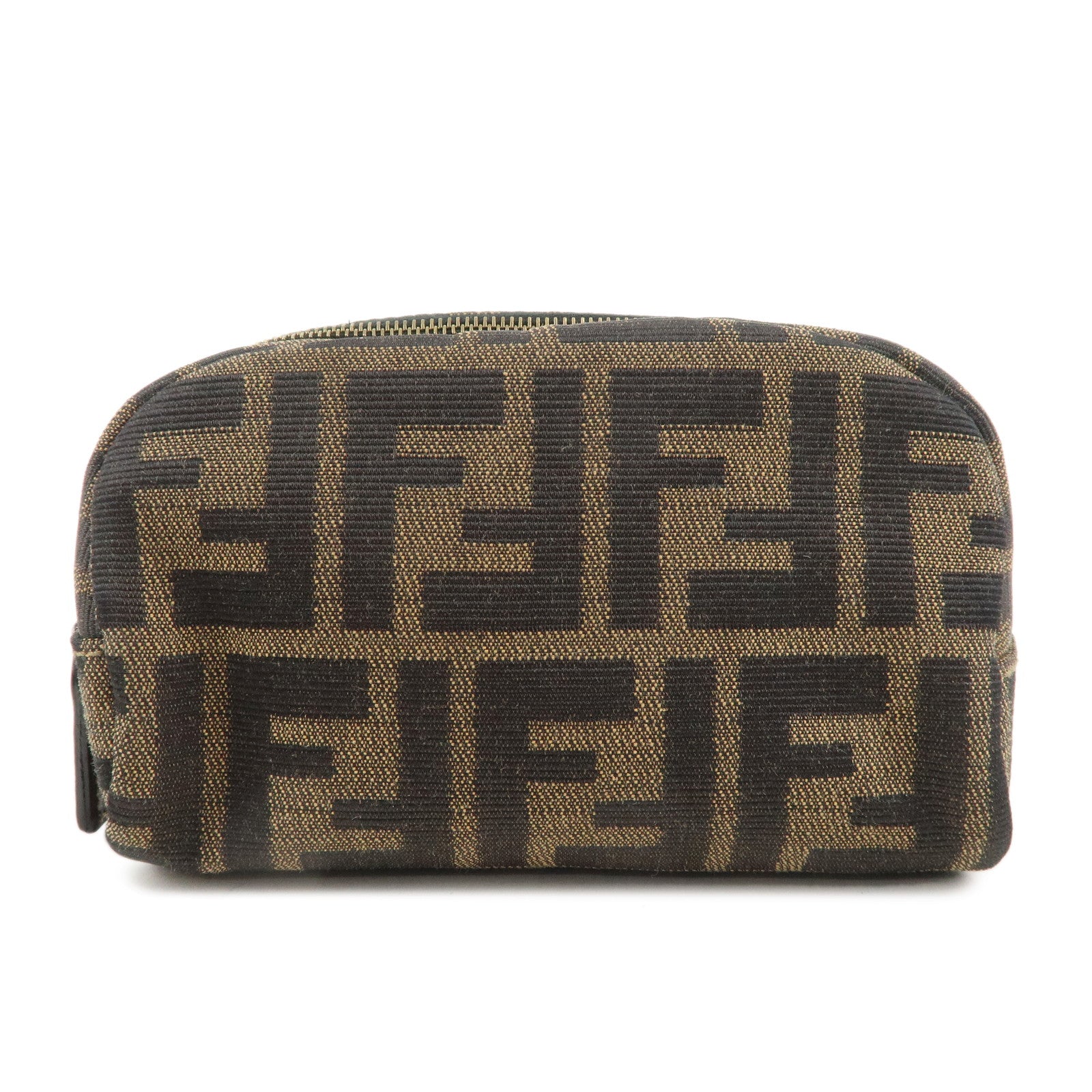 FENDI-Zucca-Canvas-Leather-Pouch-Khaki-Black-26361