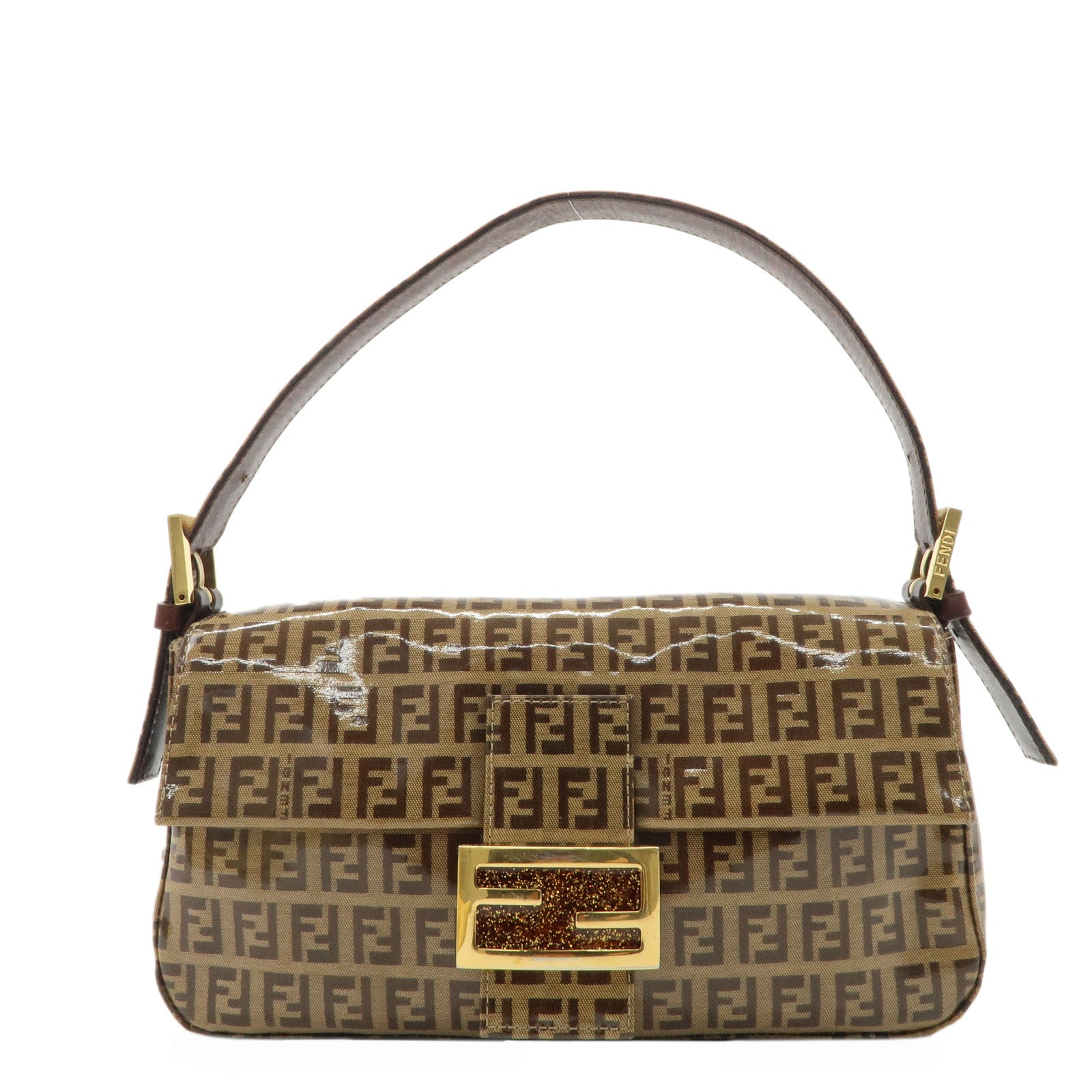 FENDI-Zucchino-Mamma-Baguette-PVC-Shoulder-Bag-Brown-26424