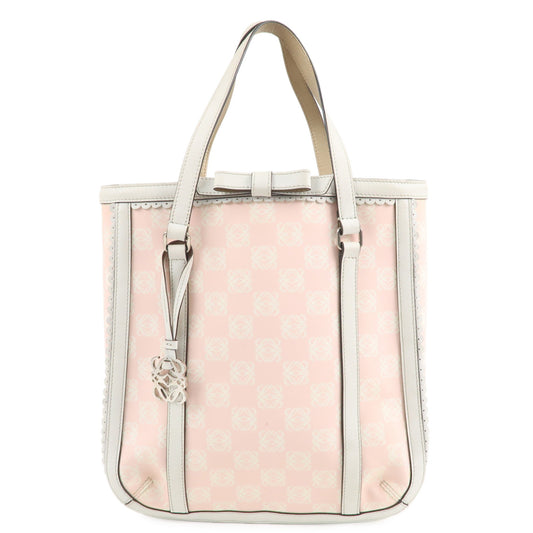 LOEWE-Anagram-PVC-Leather-Tote-Bag-Hand-Bag-Pink-Ivory-Ribbon