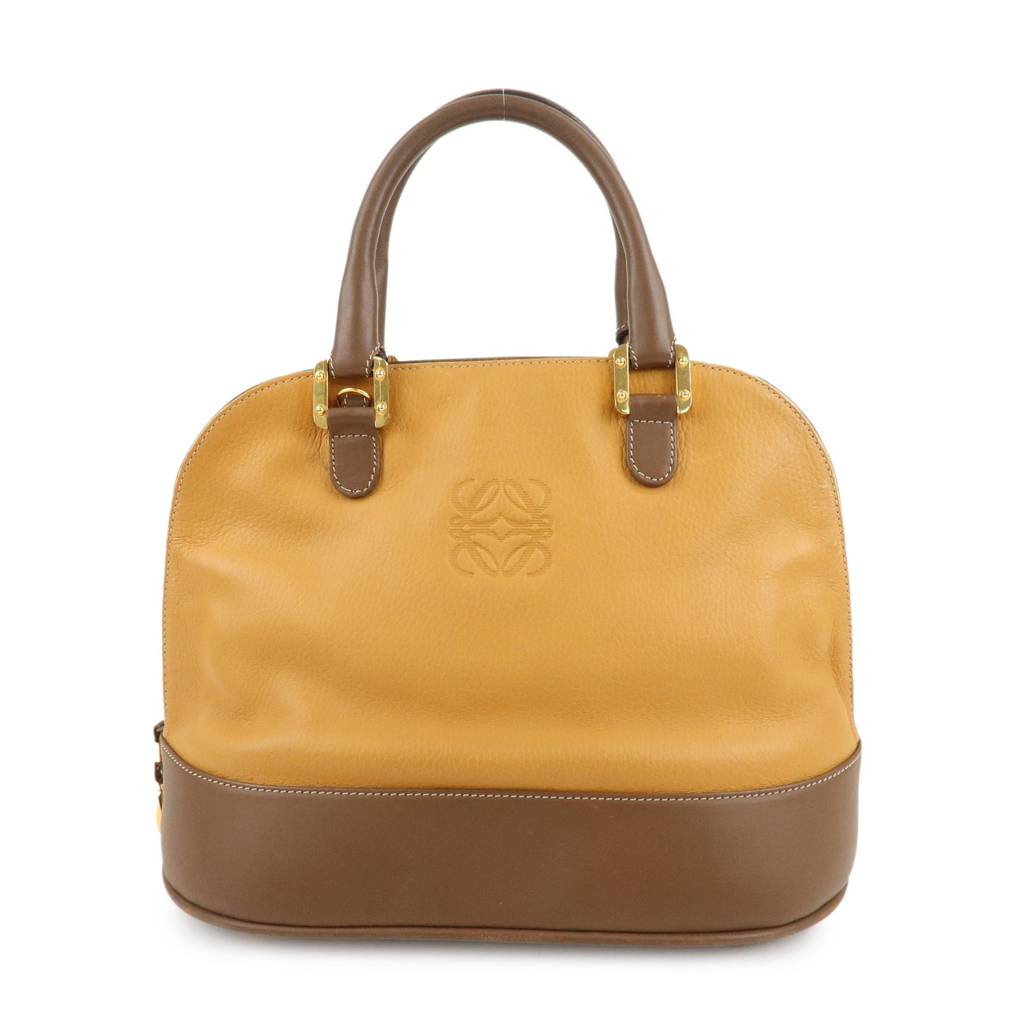 LOEWE-Anagram-Leather-Bi-Color-Hand-Bag-Beige-Brown