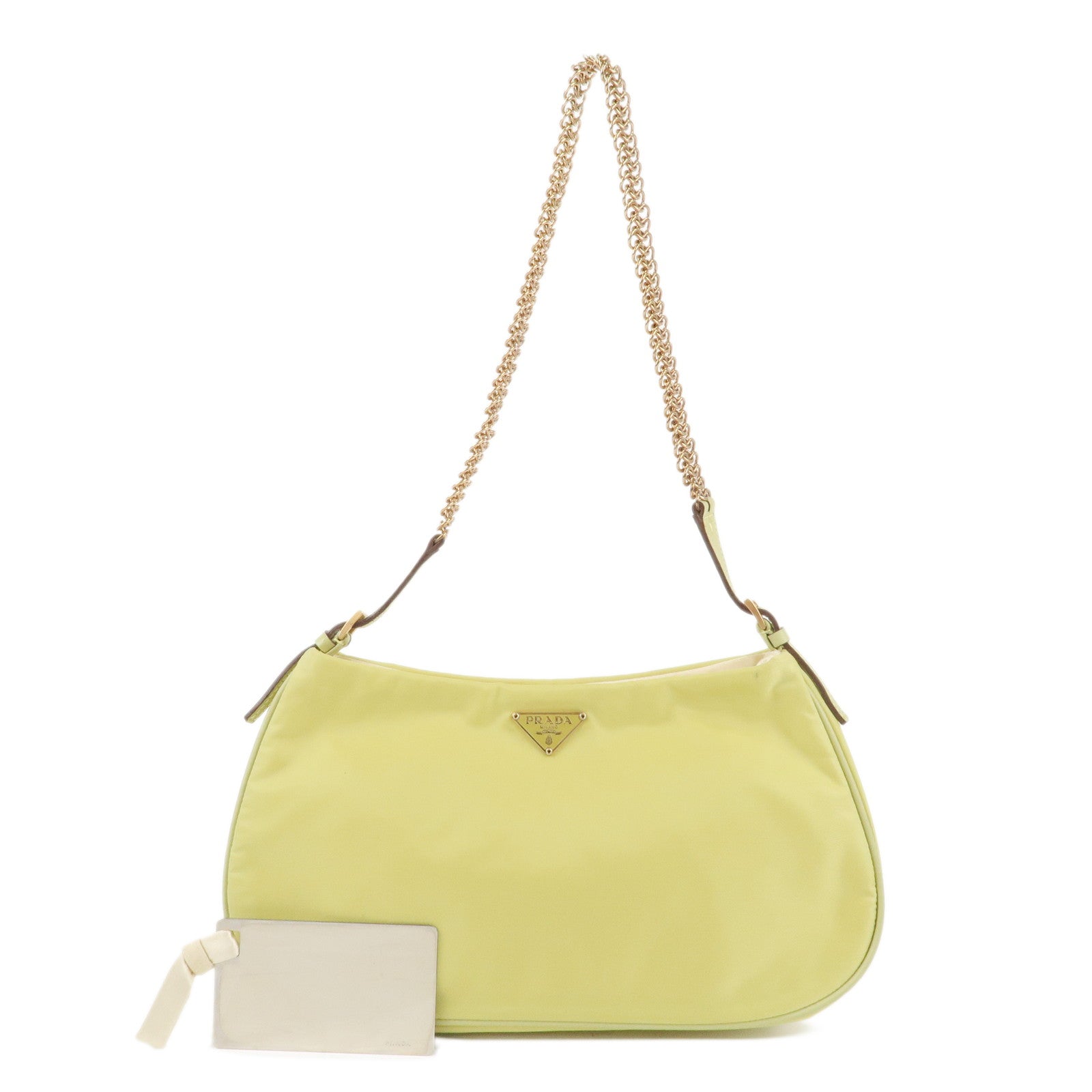 PRADA-Nylon-Leather-Chain-Shoulder-Bag-Yellow-BR0105