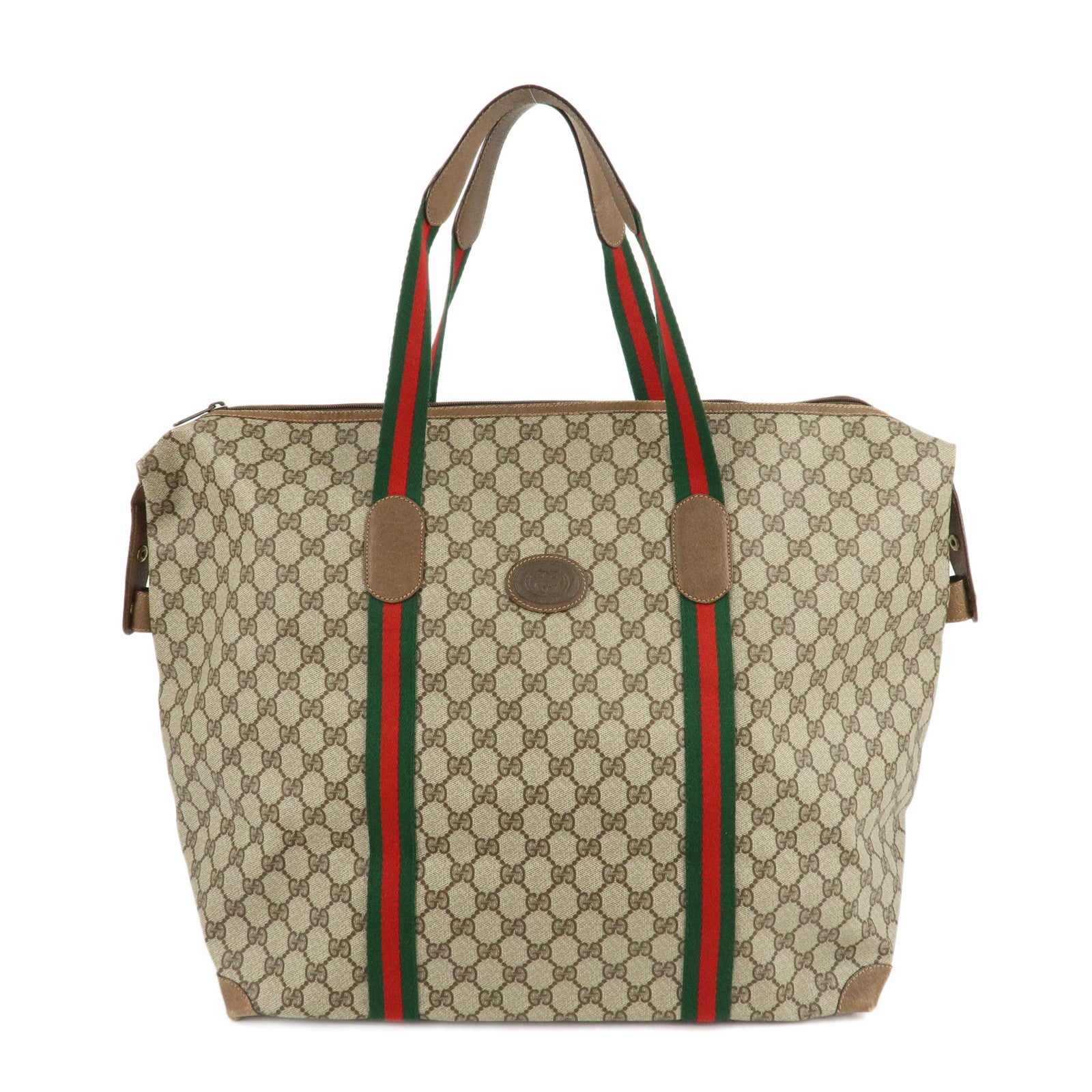 GUCCI-Old-GUCCI-Sherry-GG-Plus-Leather-Tote-Bag-Beige-89.19.012