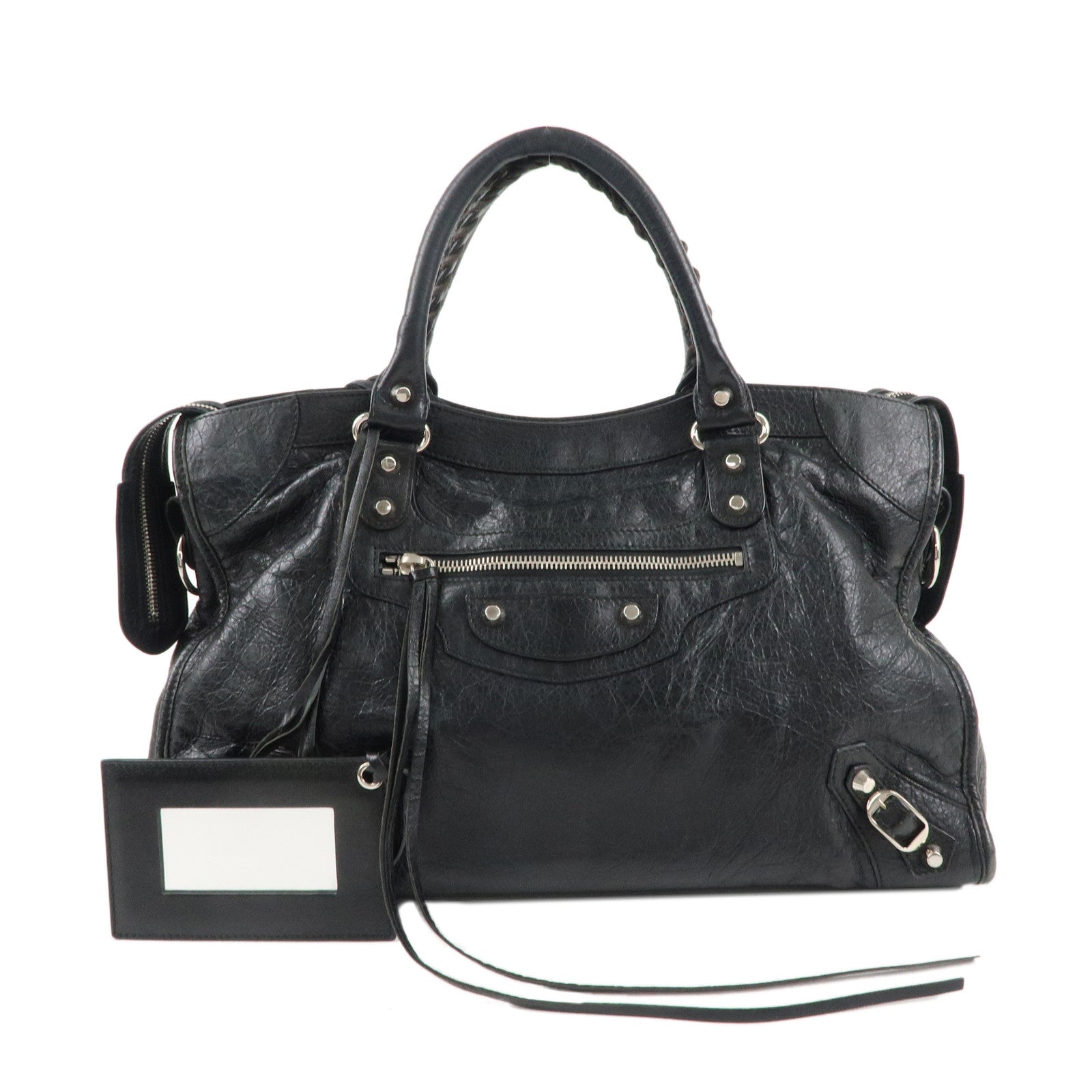 BALENCIAGA Leather The City Hand Bag Black 115748