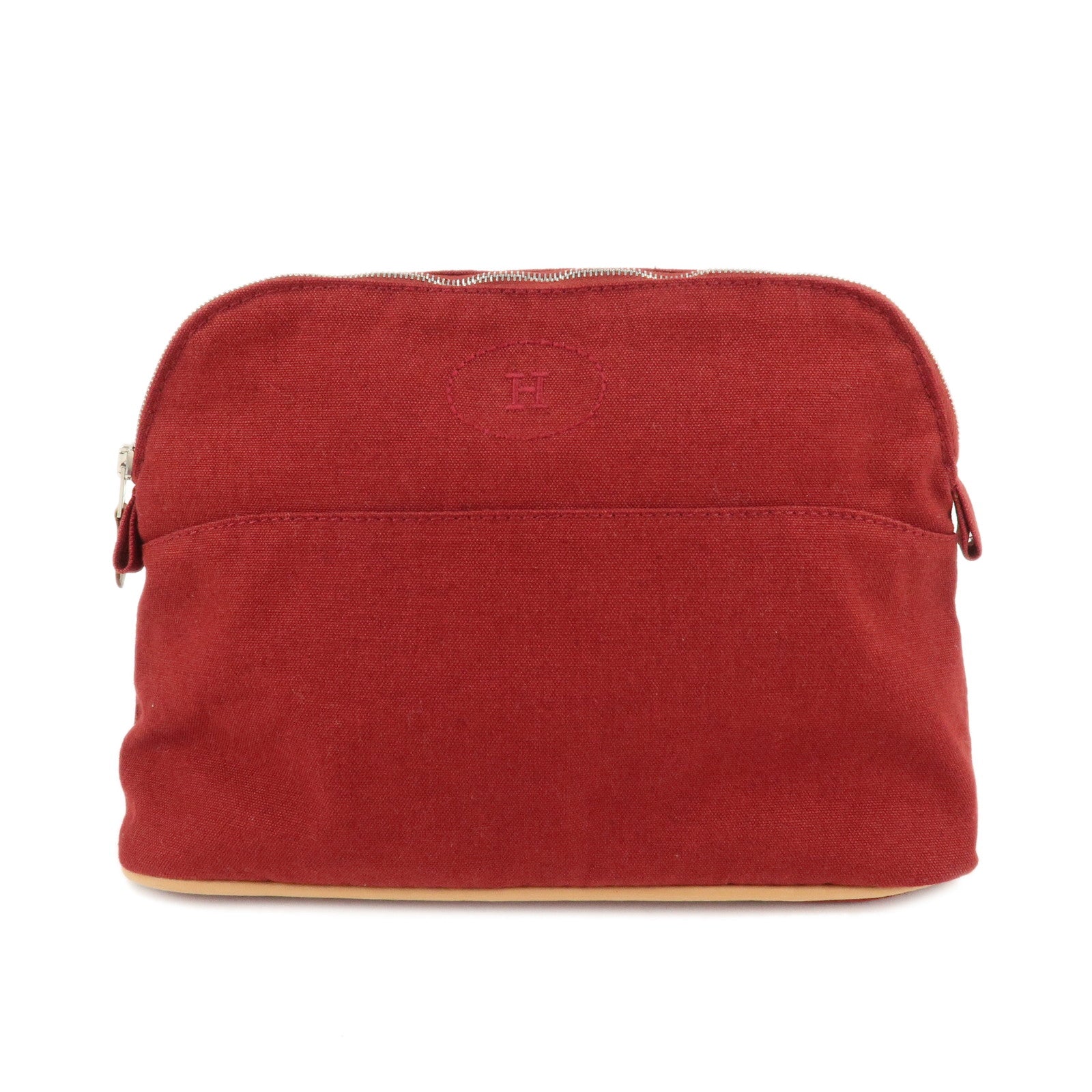 HERMES-Canvas-Leather-Bolide-Pouch-MM-Cosmetic-Pouch-Bordeaux