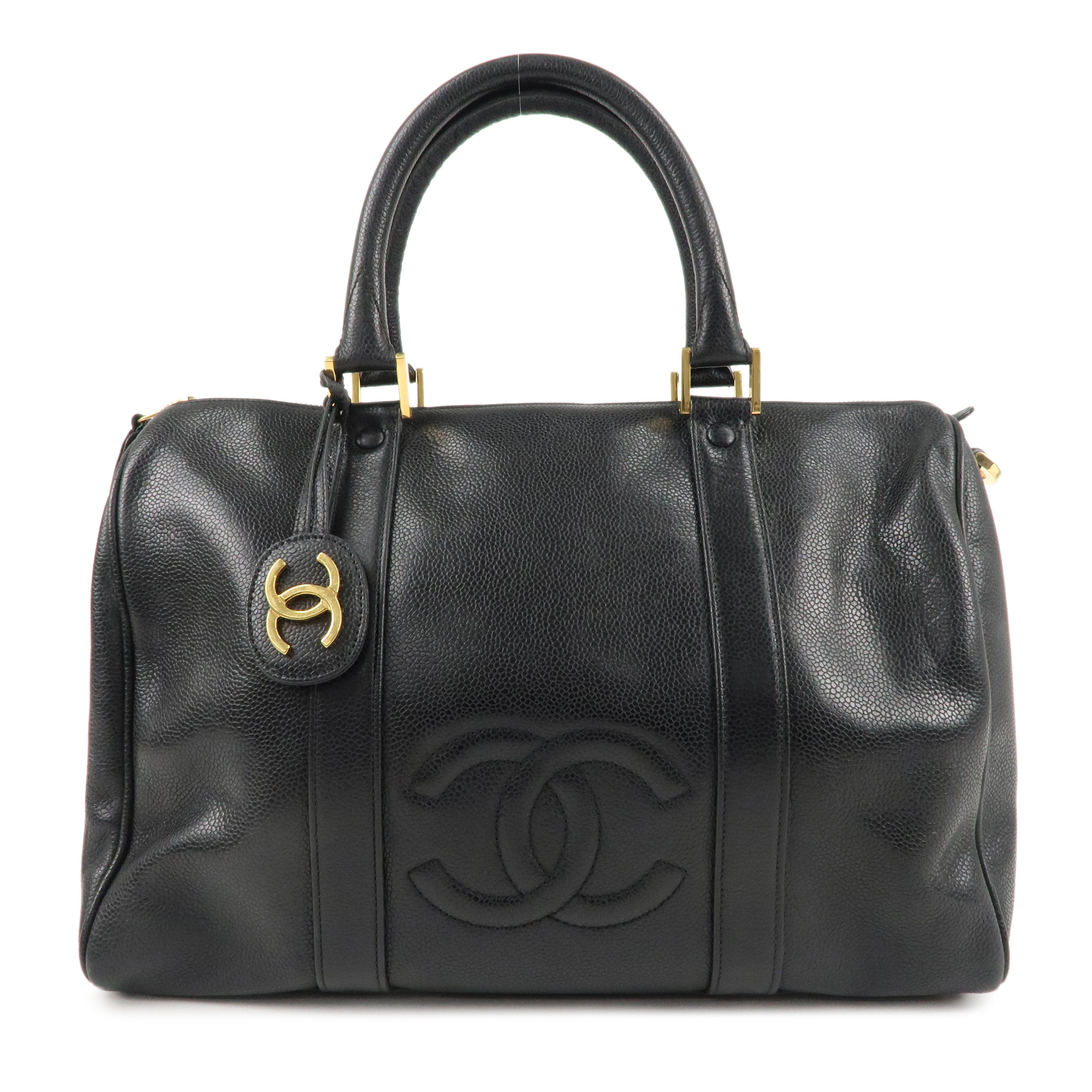 CHANEL Caviar Skin COCO Mark Boston bag Hand Bag Black Gold HDW