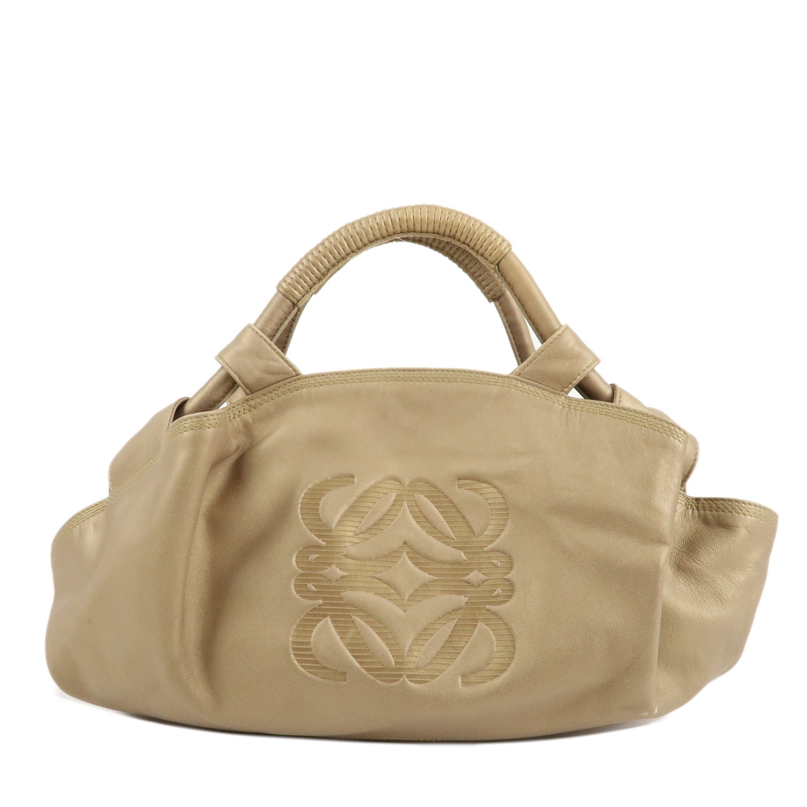 LOEWE-Anagram-Leather-Nappa-Aire-Hand-Bag-Tote-Bag-Gold