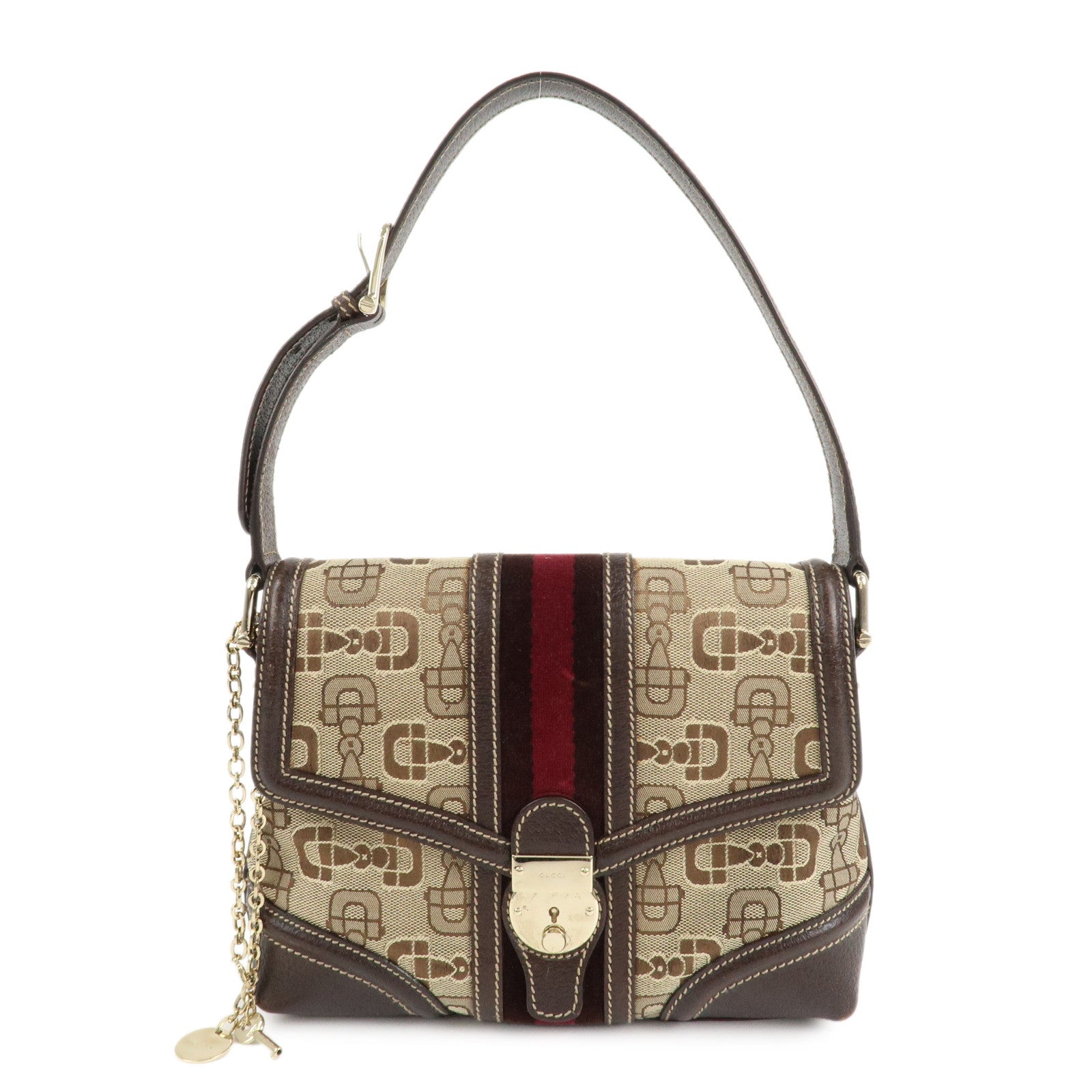 GUCCI-Sherry-Horsebit-Canvas-Leather-Suede-Shoulder-Bag-145999