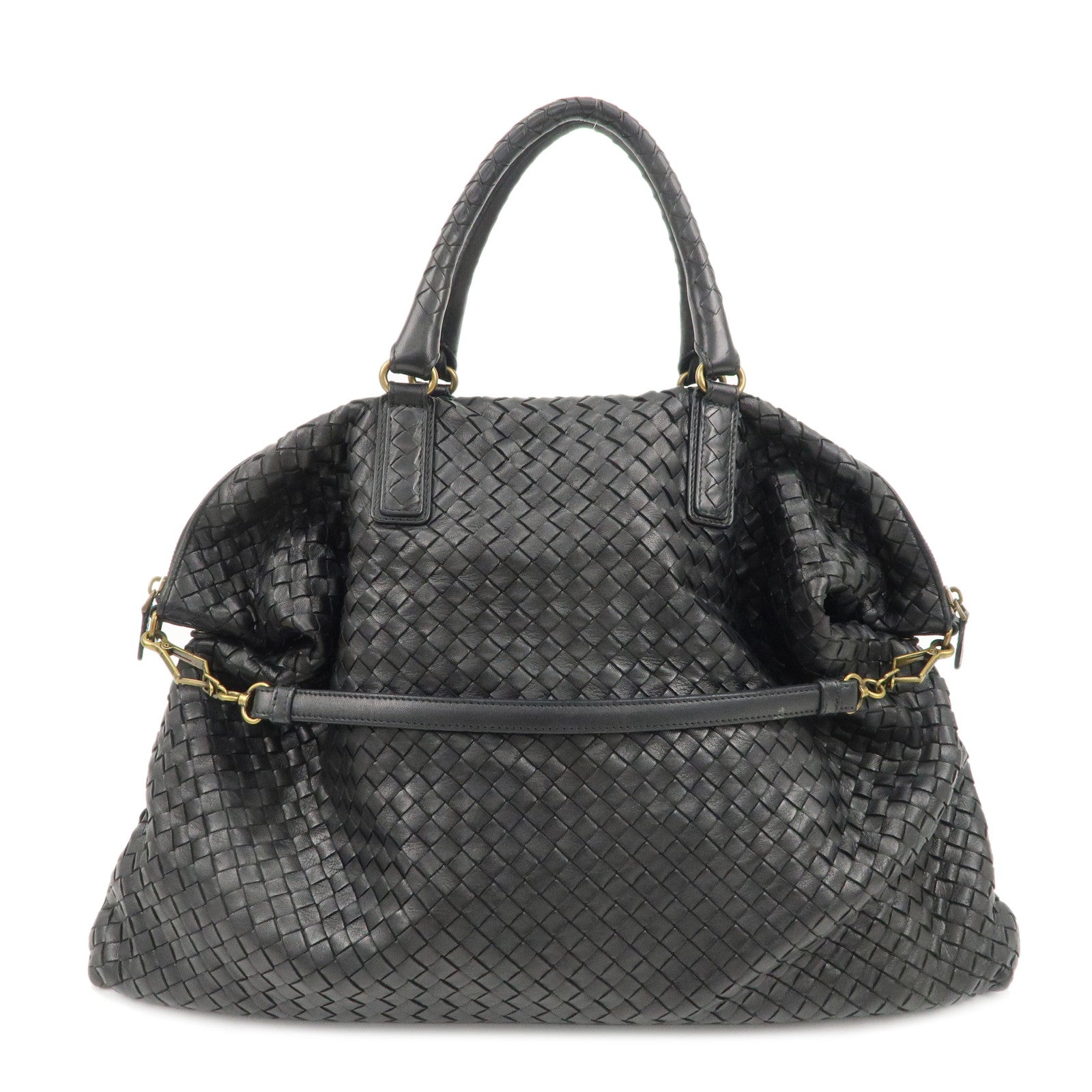 BOTTEGA-VENETA-Intrecciato-Leather-2WAY-Hand-Bag-Black-193785