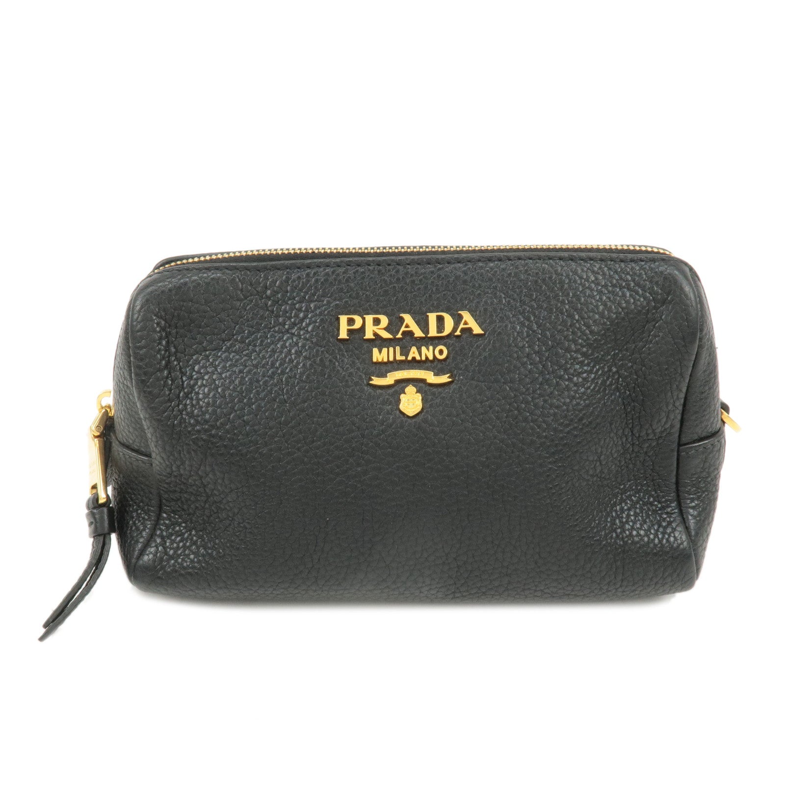 PRADA-Logo-Leather-Pouch-Cosmetic-Pouch-Black