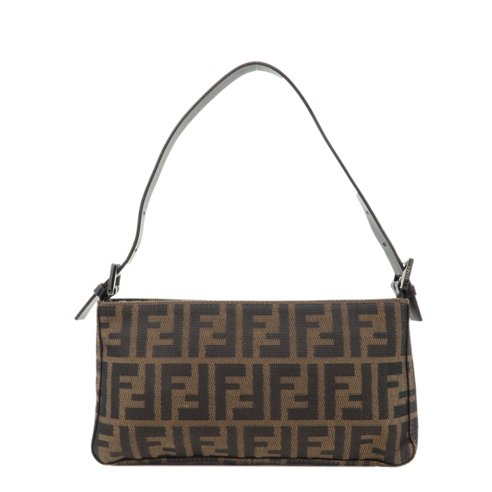 FENDI-Zucca-Canvas-Leather-Shoulder-Bag-Brown-Black-8BR042