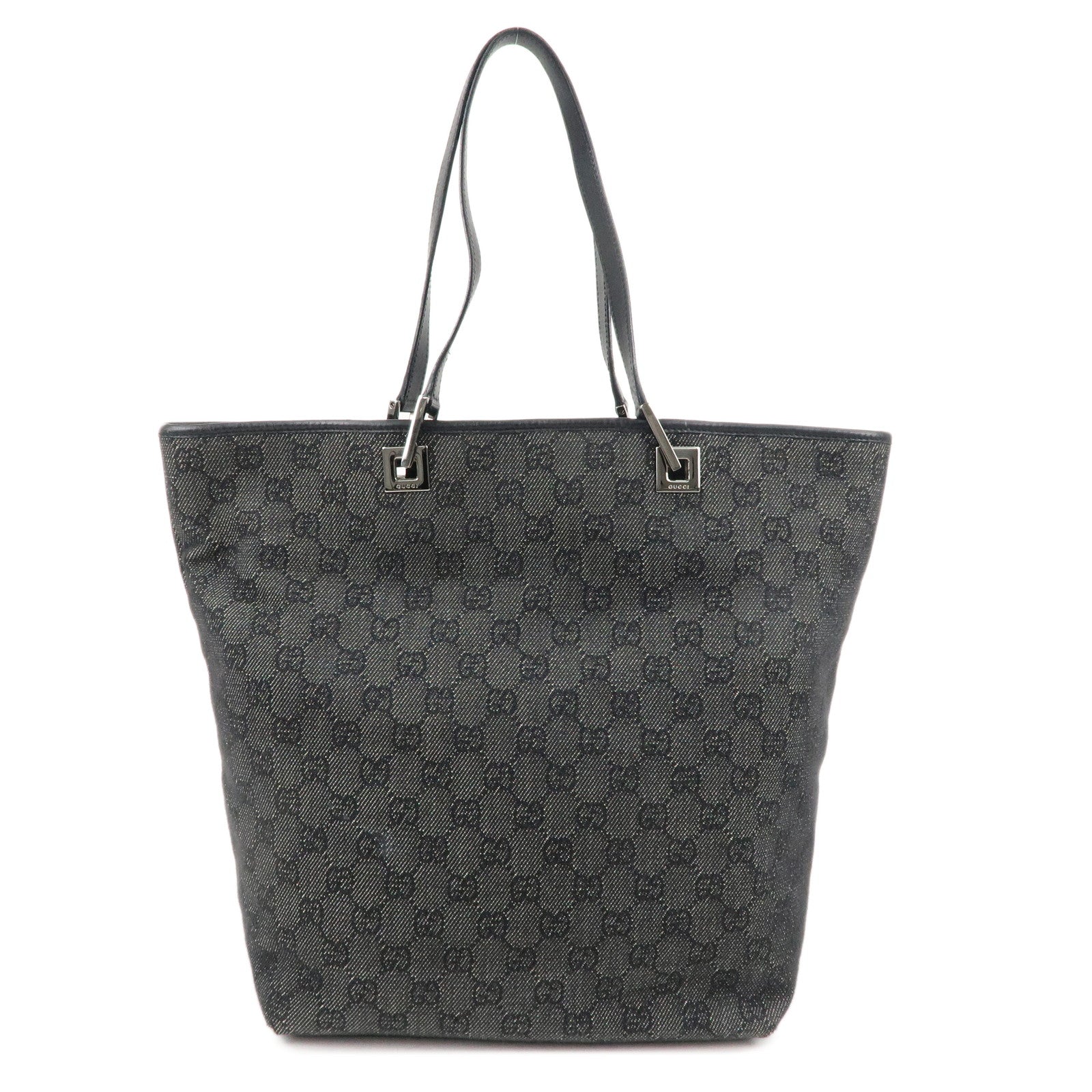 GUCCI-GG-Denim-Leather-Tote-Bag-Hand-Bag-Black-31243