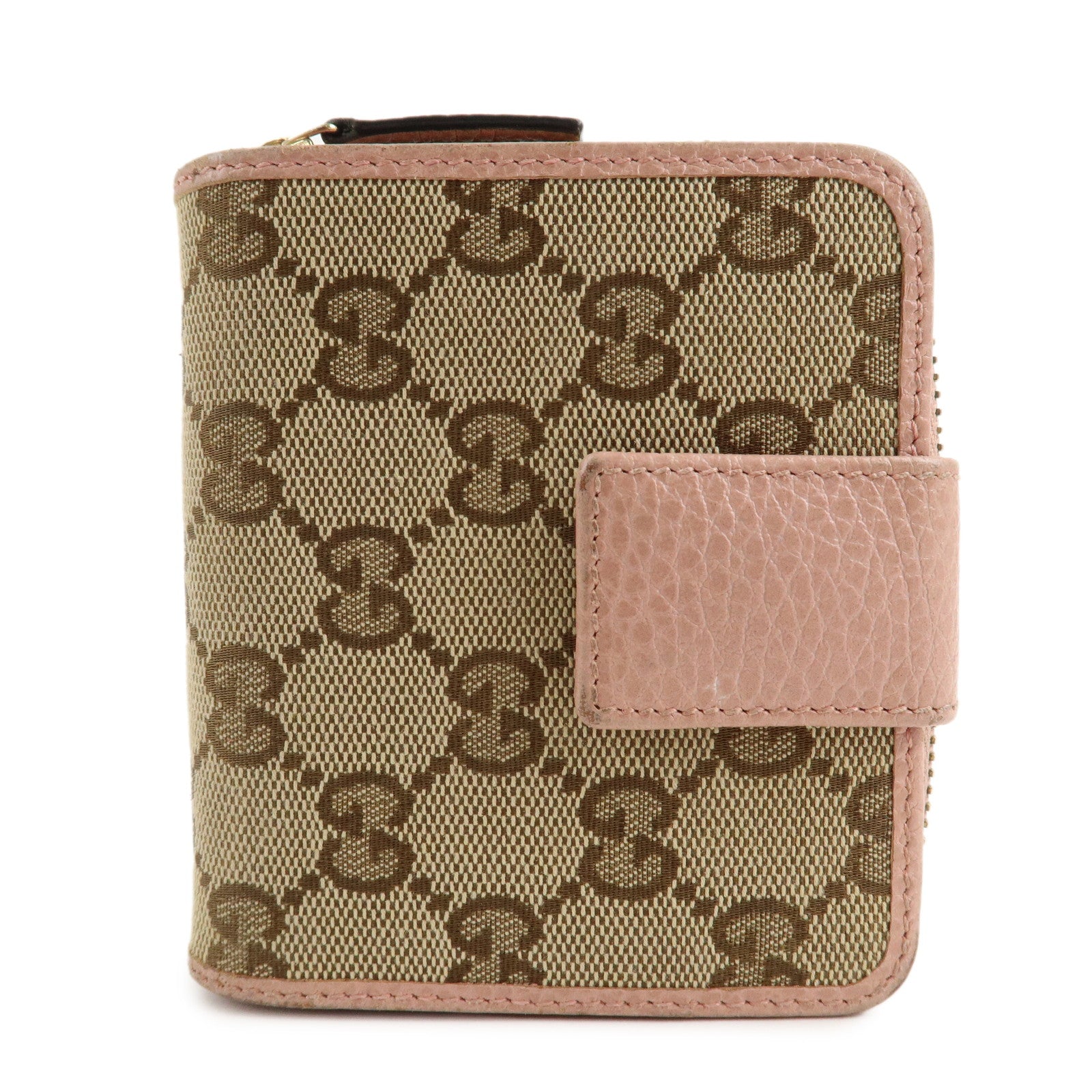 GUCCI-GG-Canvas-Leather-Bifold-Wallet-Beige-Pink-346056