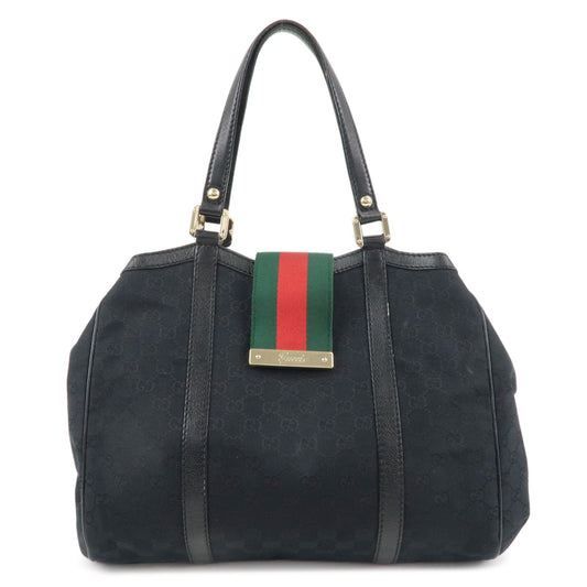GUCCI-Sherry-GG-Canvas-Leather-Hand-Bag-Black-233609
