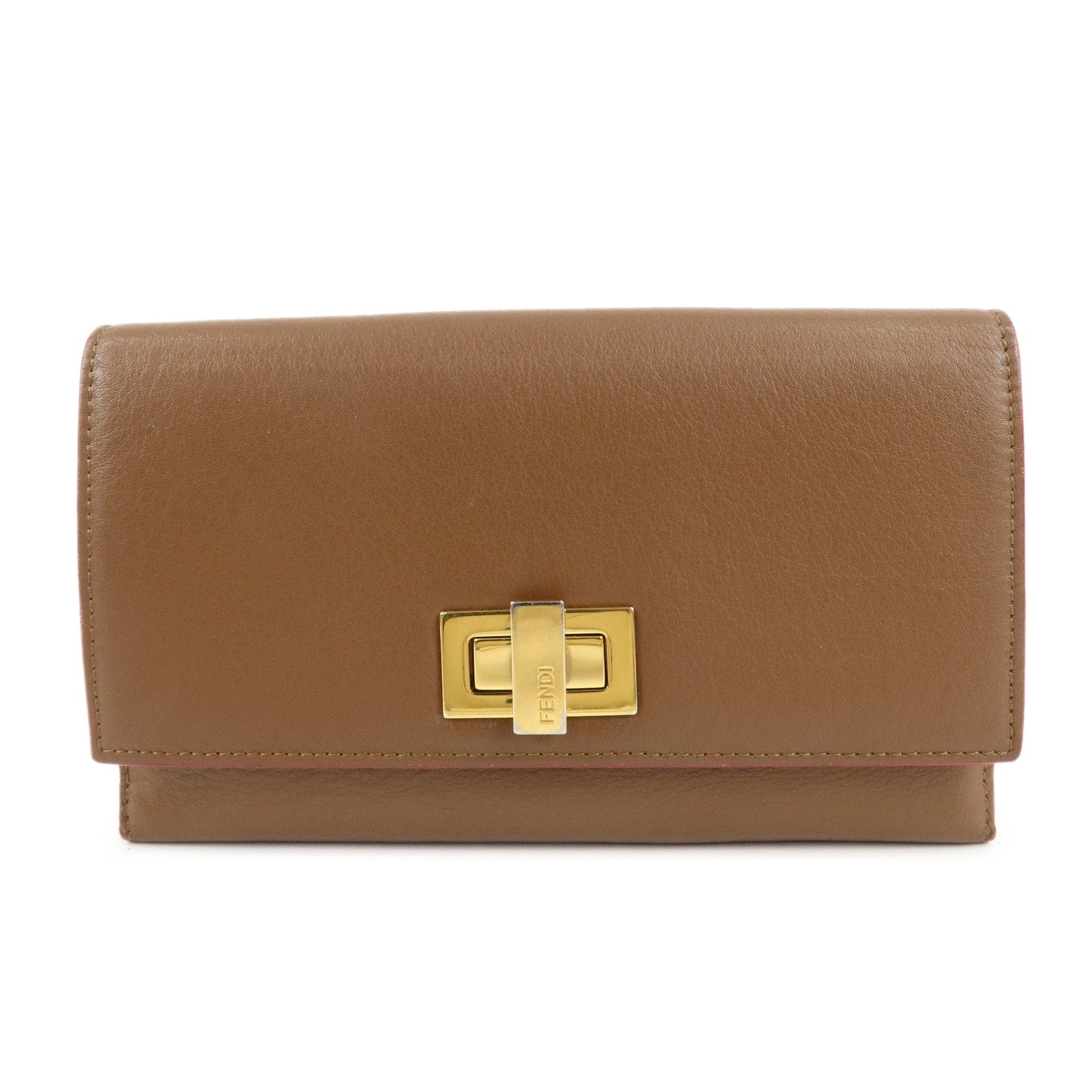 FENDI-Leather-Peekaboo-Continental-Wallet-Brown-8M0308