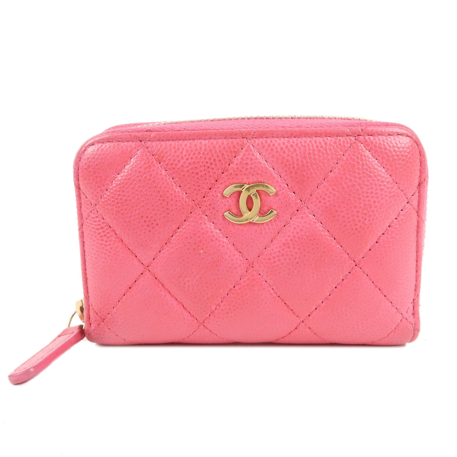 CHANEL-Matelasse-Caviar-Skin-Round-Zippy-Coin-Case-Pink-A84511